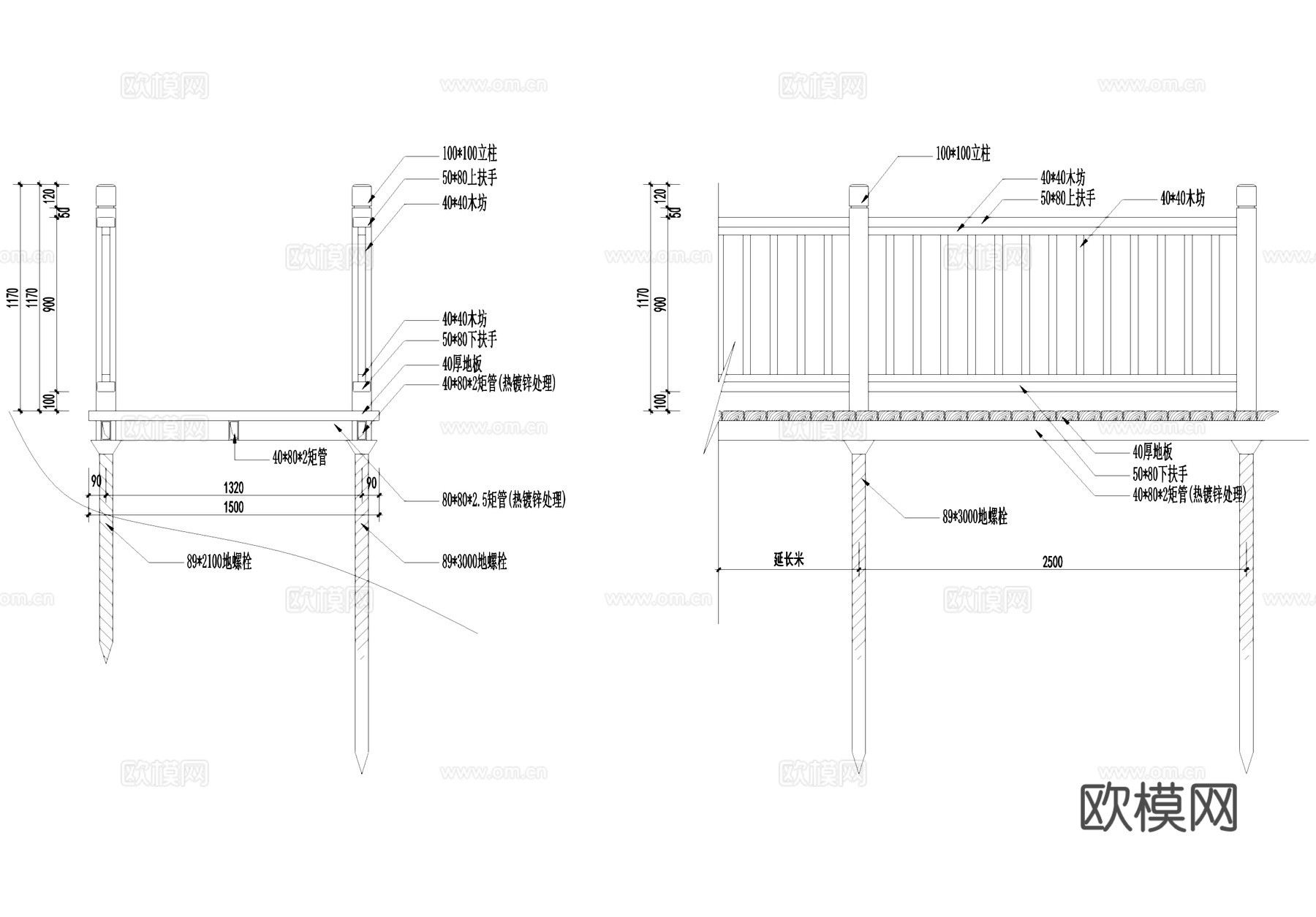 山斜坡木栈道景观节点大样CAD施工详图cad施工图