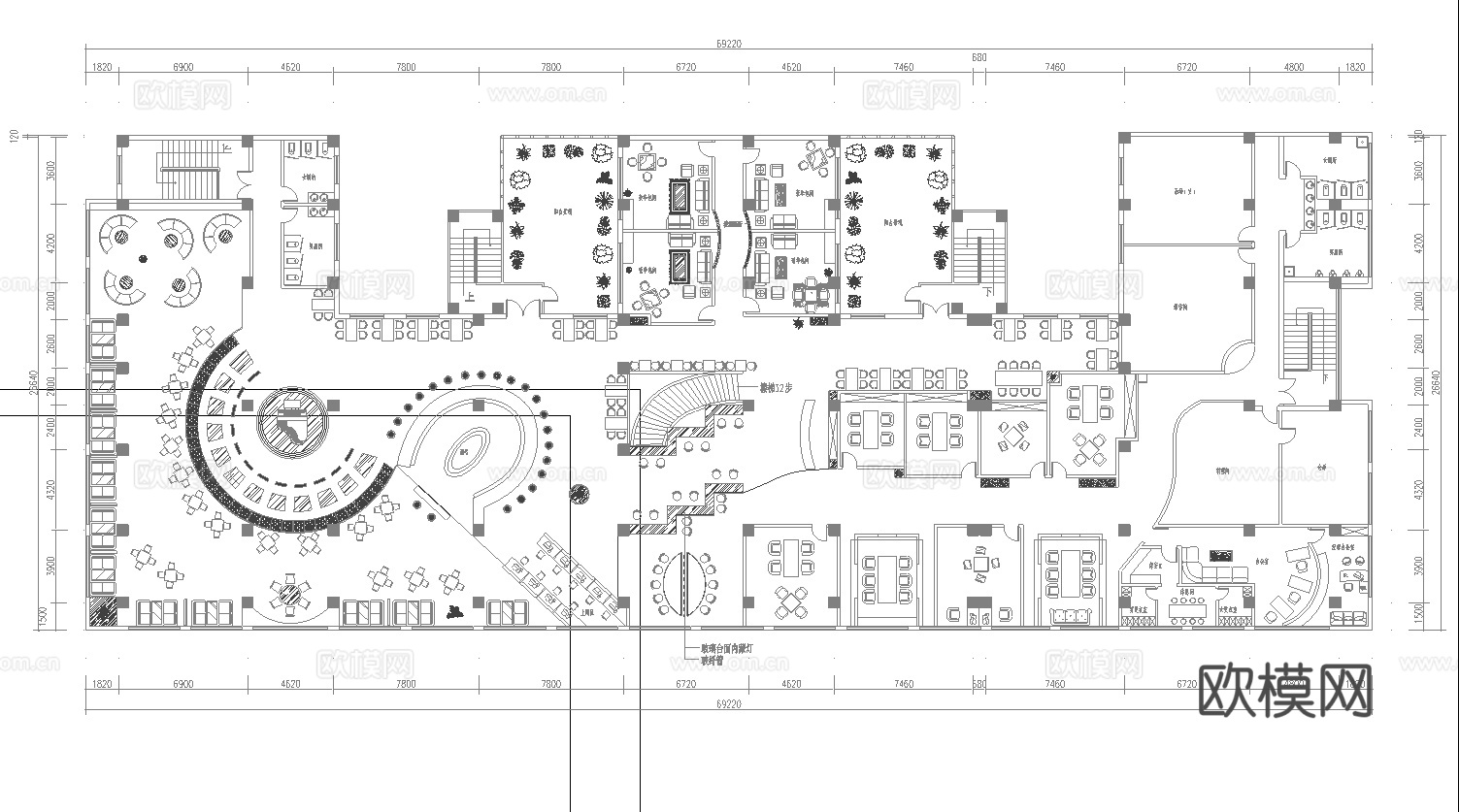 1200平特色餐厅 最新平面施工图设计cad施工图