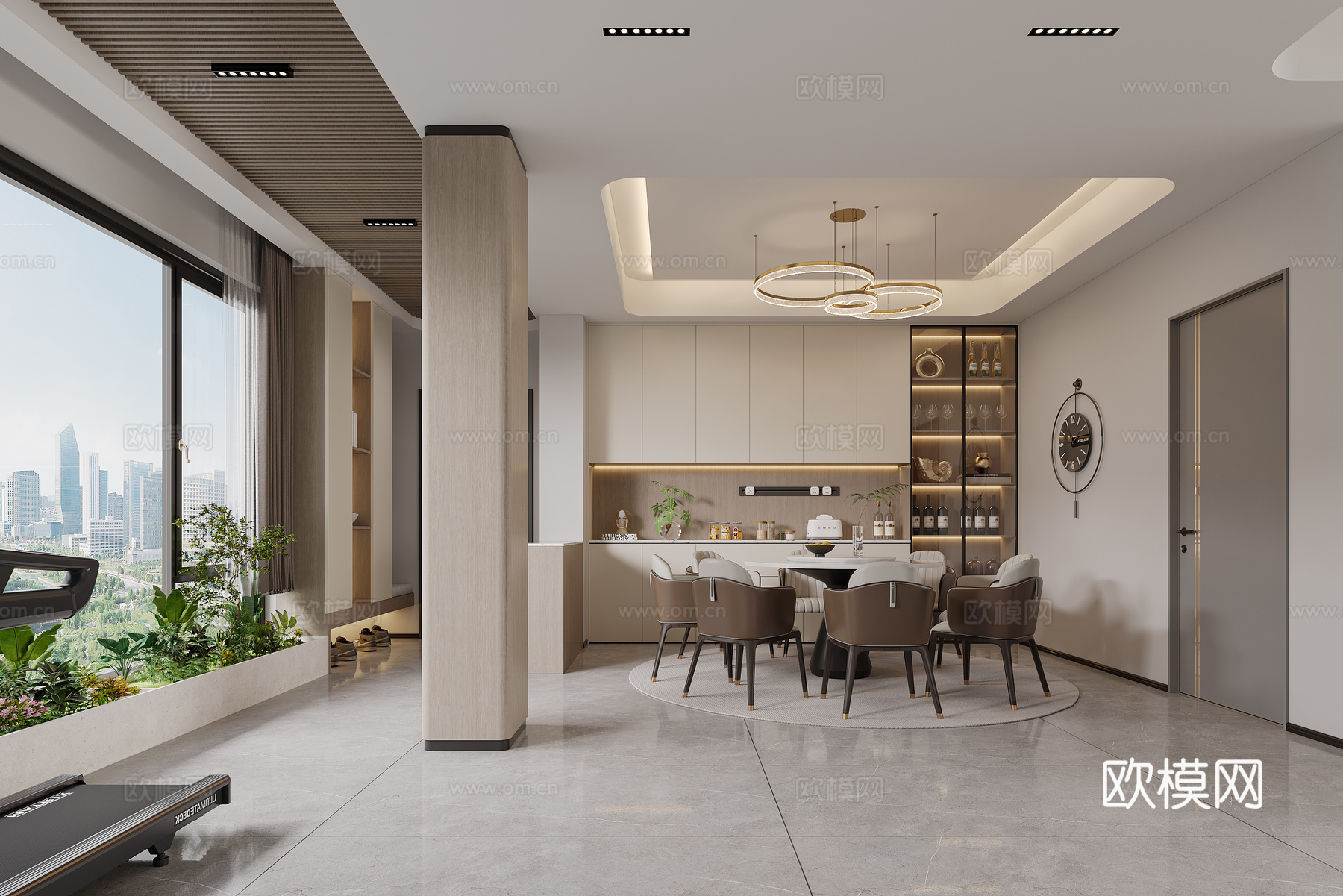 现代客餐厅3d模型下载（渲染图2）