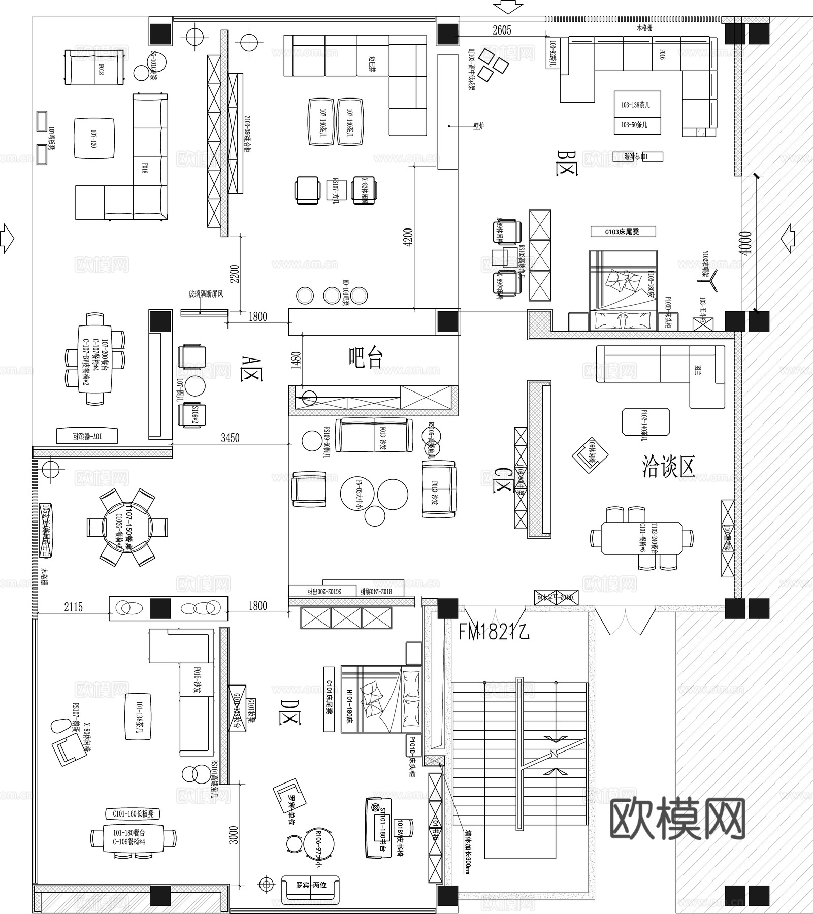 全屋定制家具展厅 最新平面施工图设计cad施工图