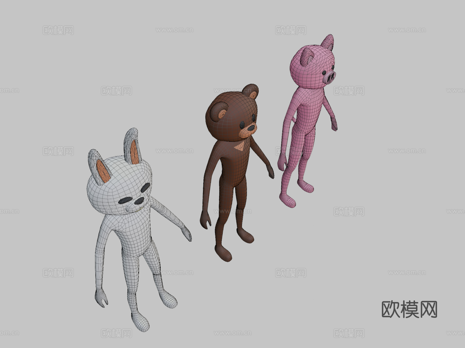 低多边形动物吉祥物3d模型下载（渲染图2）