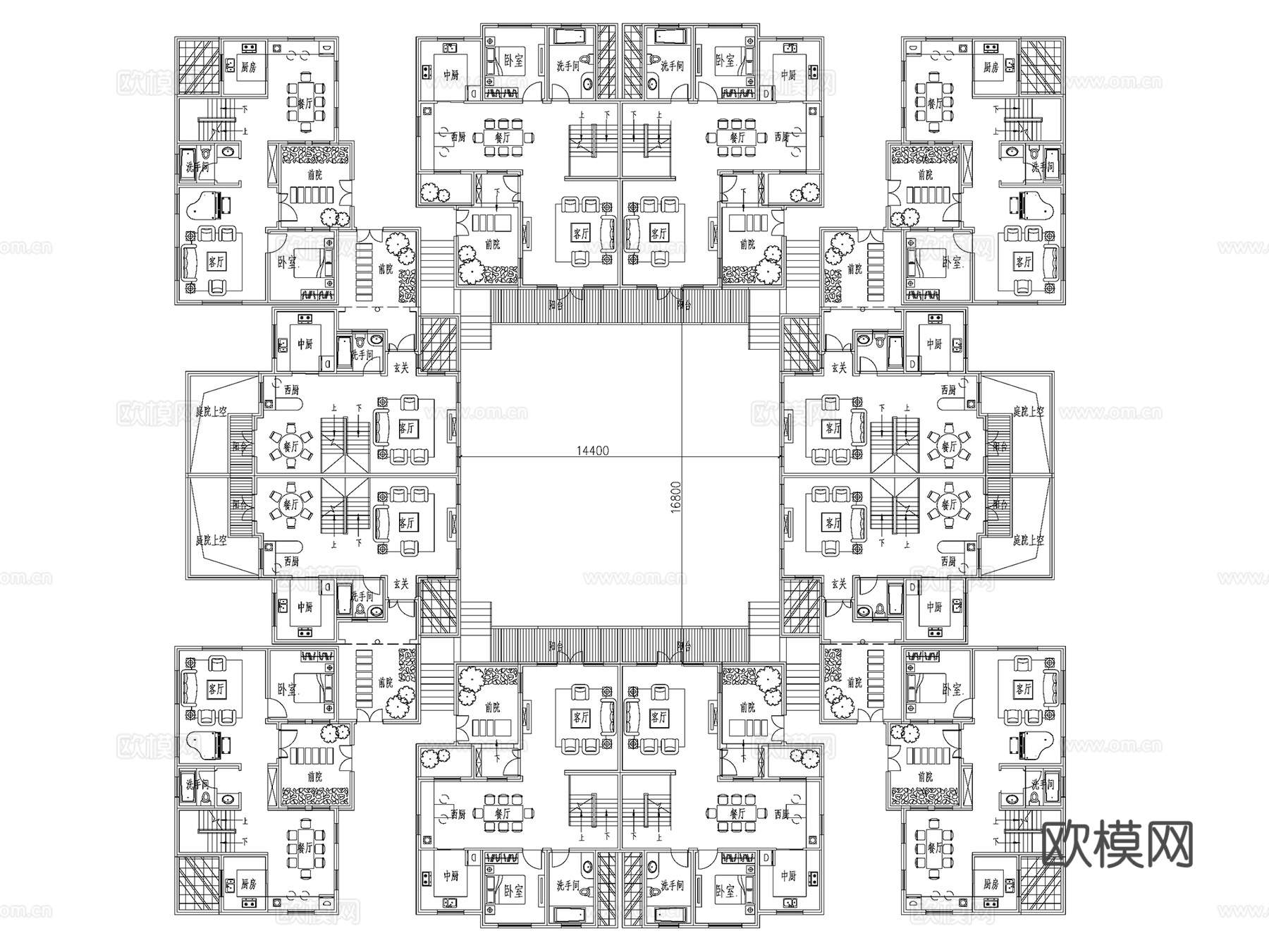 别墅四合院建筑CAD施工图cad施工图