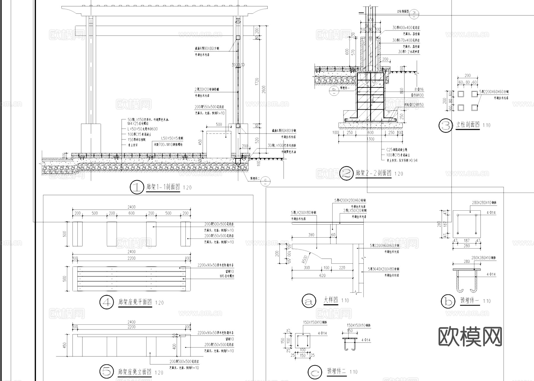 中式景观廊架花架节点大样CAD施工图cad施工图