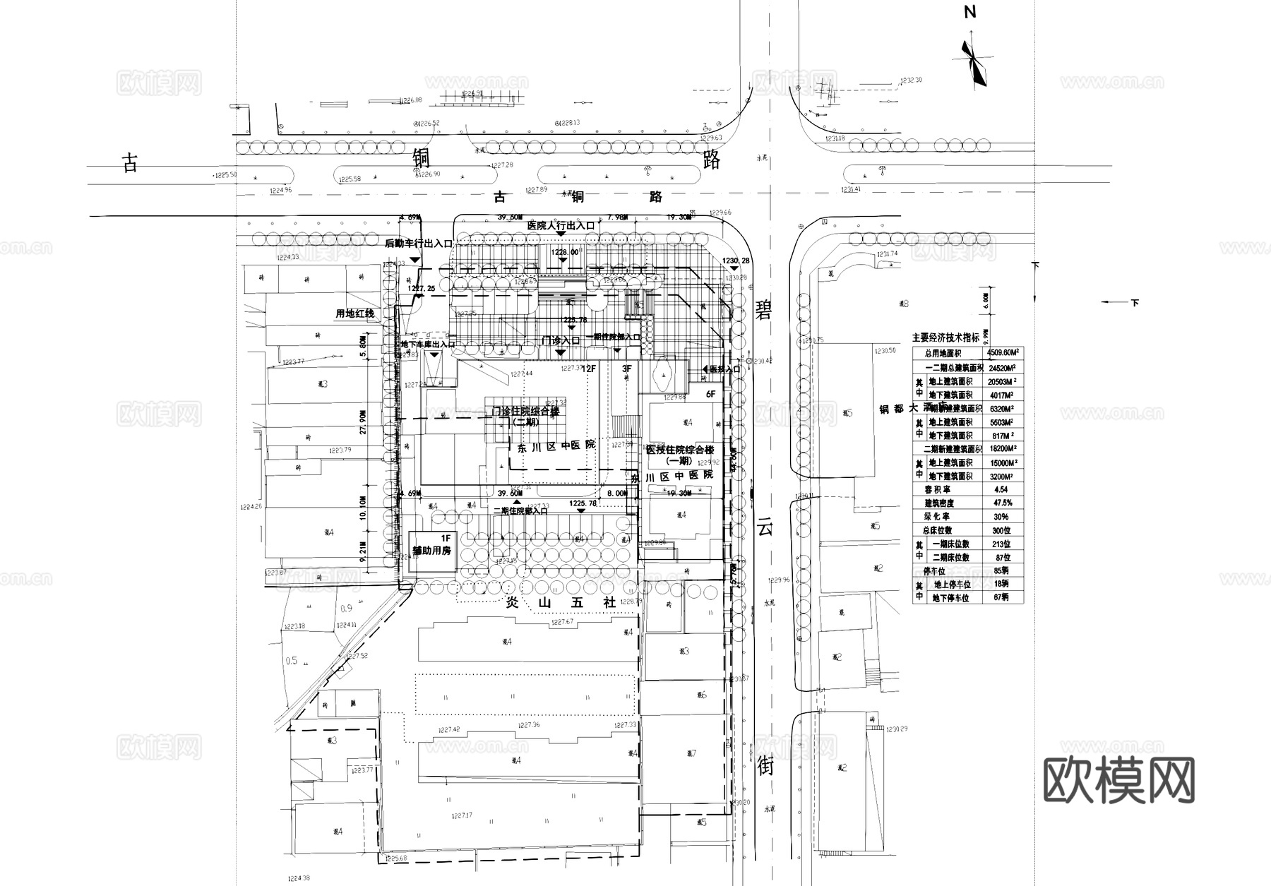 昆明东川中医医院综合楼建筑平立剖面CAD施工图cad施工图