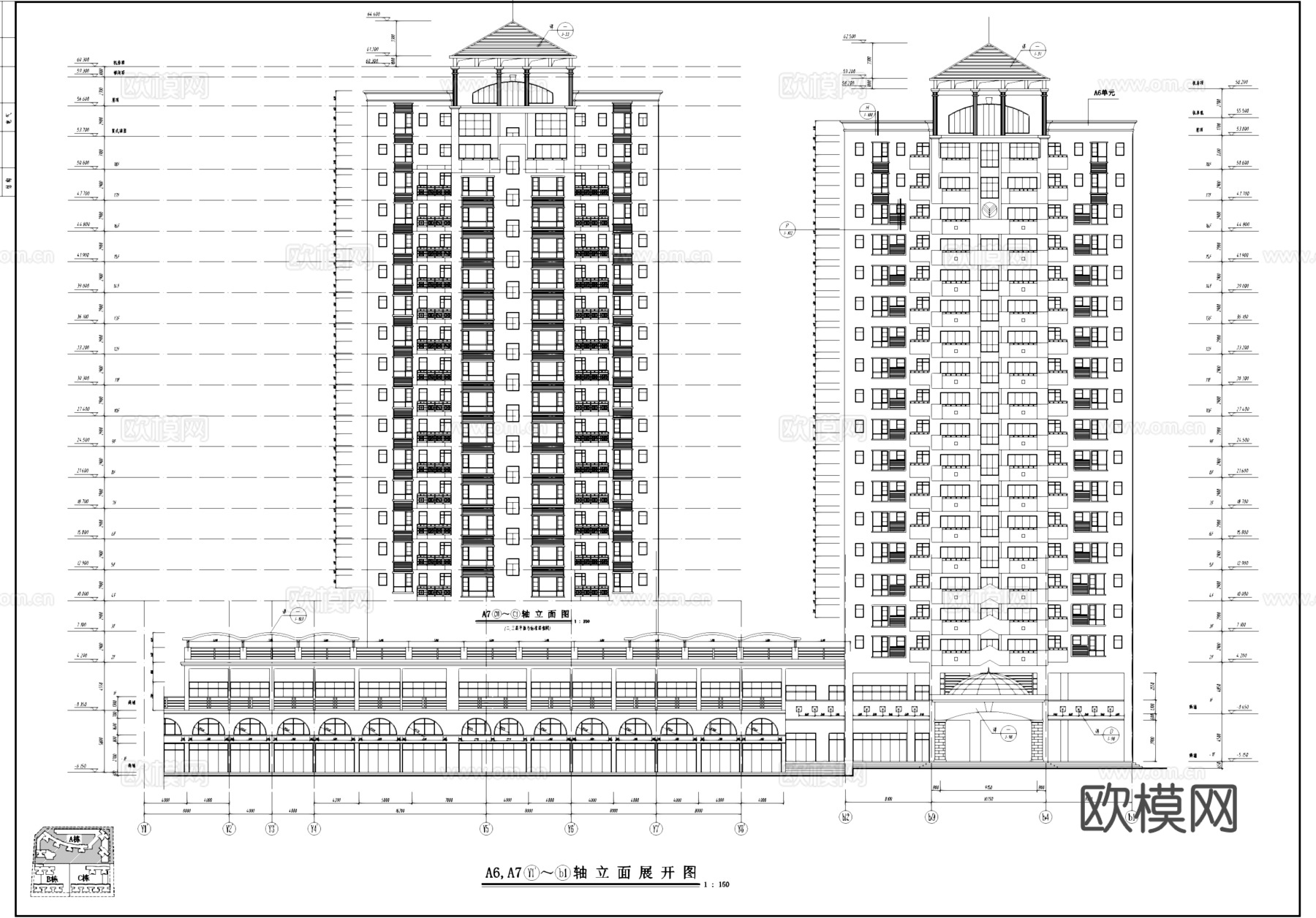 住宅小区独栋居住建筑CAD施工图集cad施工图