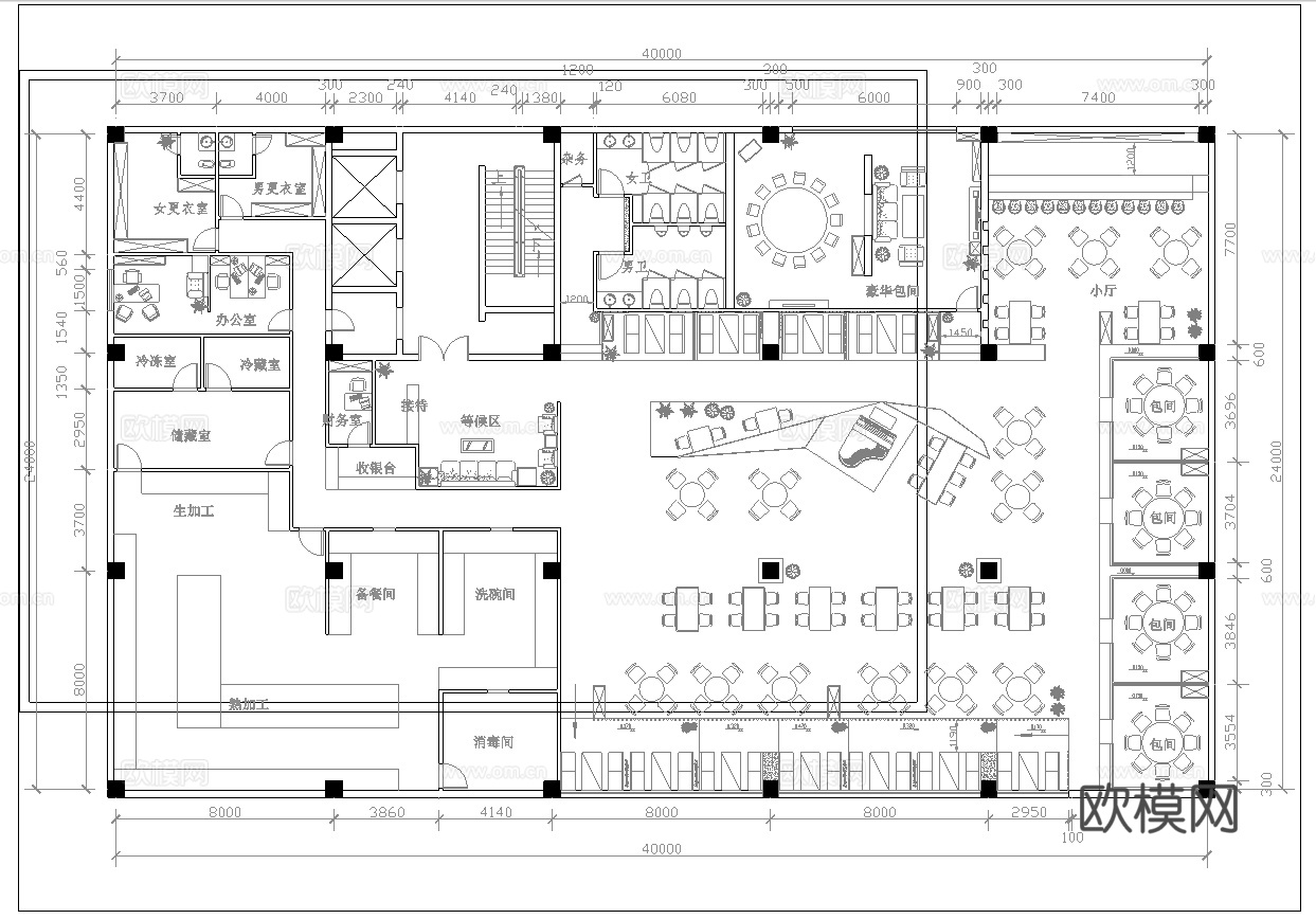 800平音乐餐厅 最新平面施工图设计cad施工图