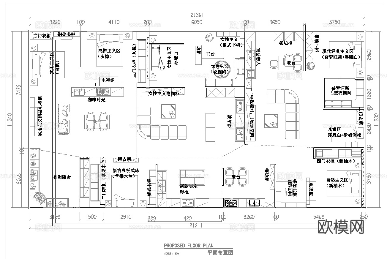 全屋定制家具展厅 最新平面施工图设计cad施工图