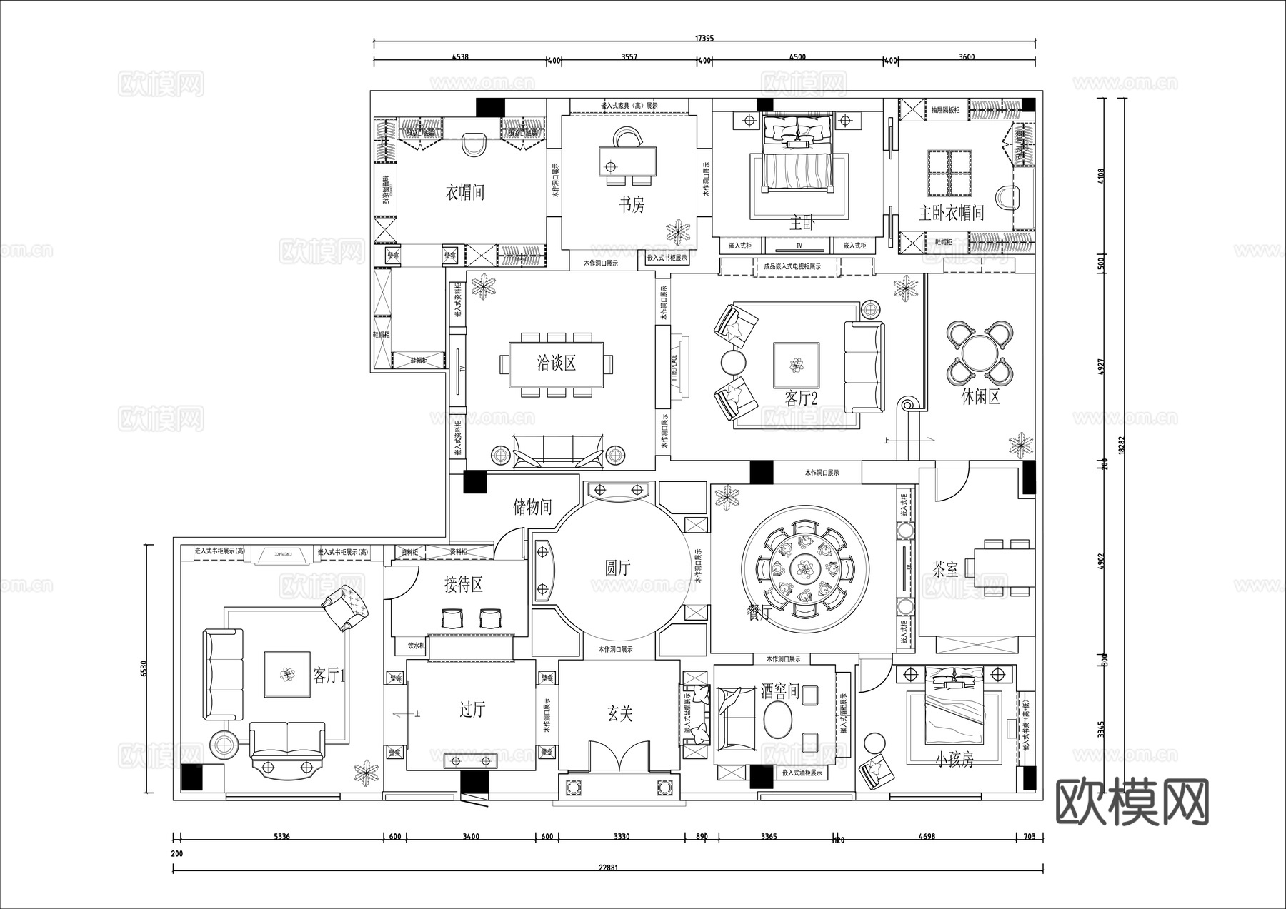 全屋定制家具展厅 最新平面施工图设计cad施工图