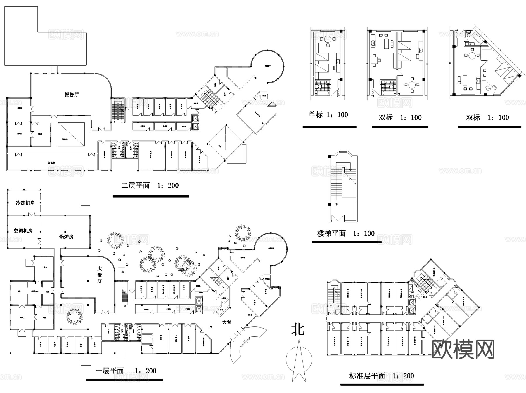 宾馆酒店招待所建筑CAD施工图集cad施工图