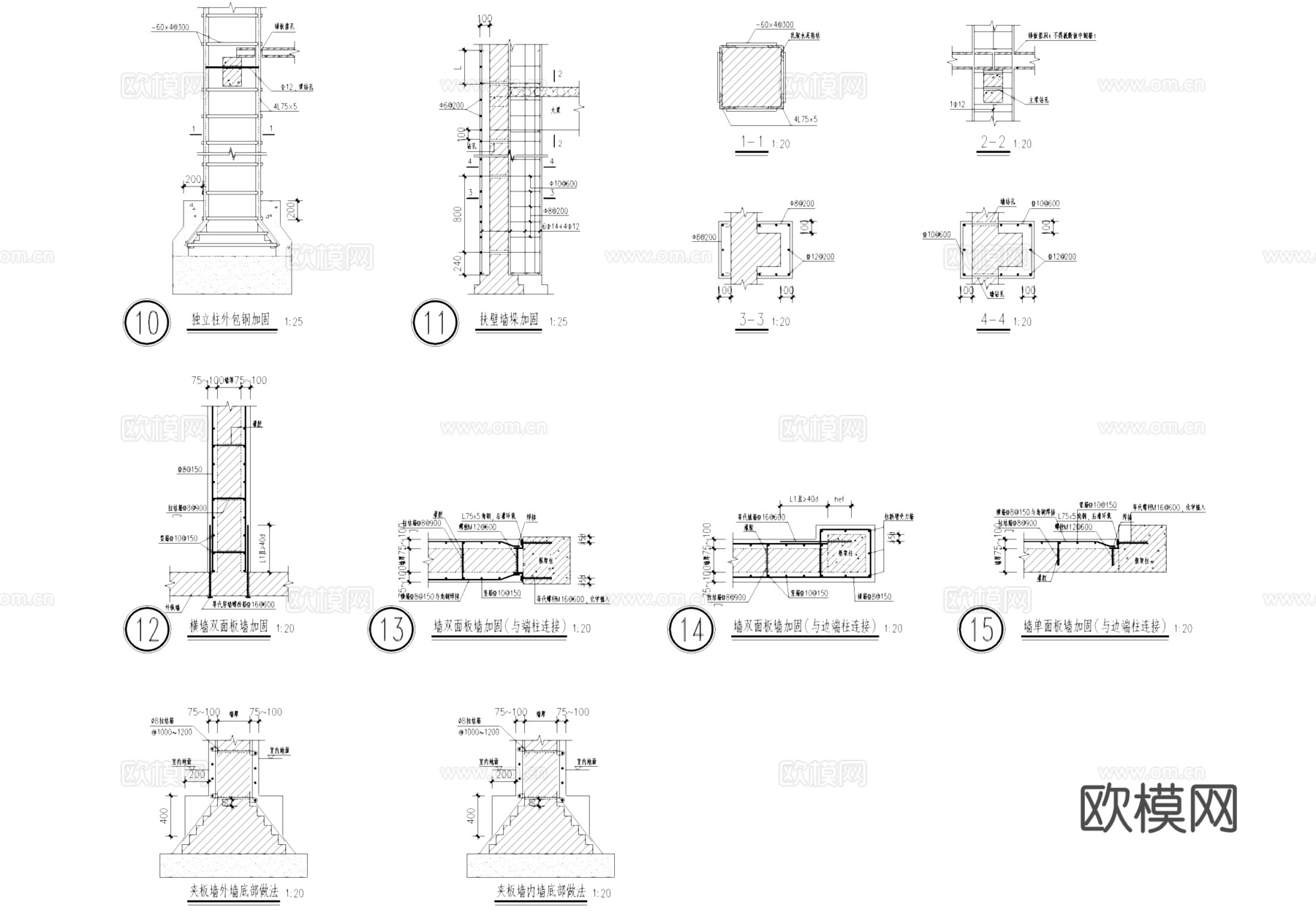 砖混结构墙体柱子圈梁板构造节点大样CAD施工图集cad施工图