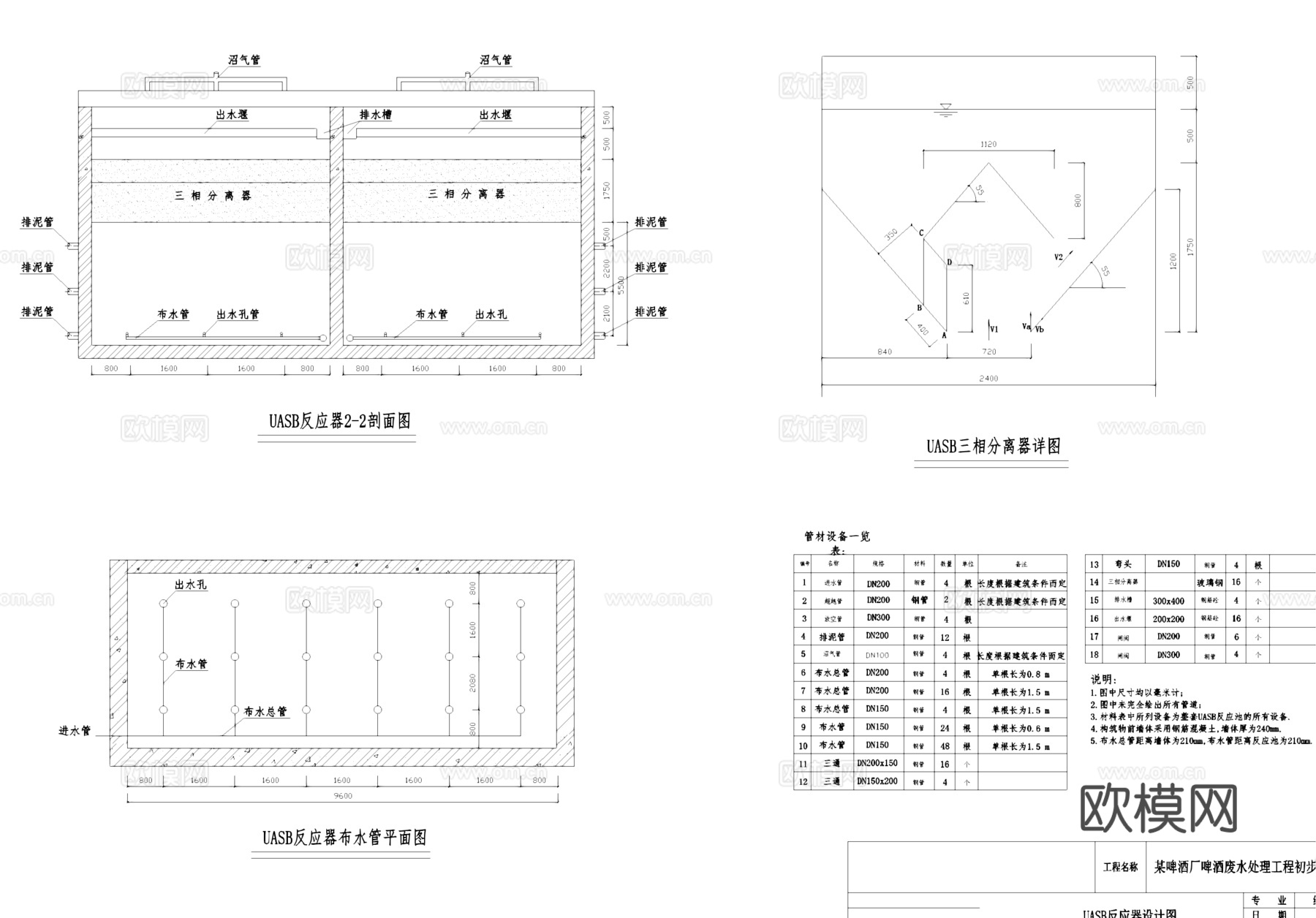啤酒厂废水处理给排水工程CAD施工图集cad施工图