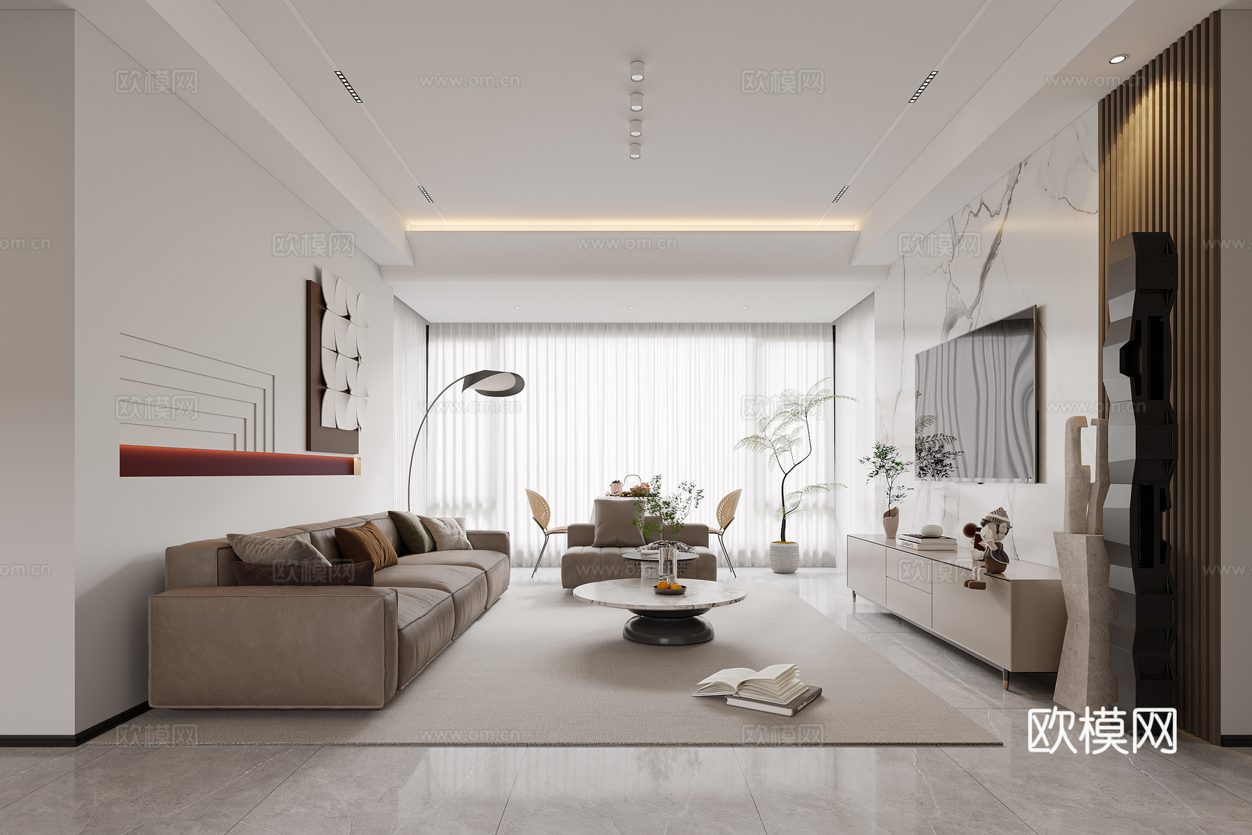 现代客餐厅3d模型下载（渲染图1）