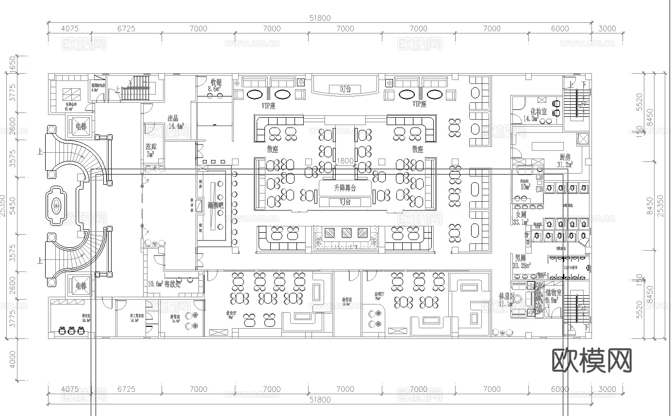 酒吧 最新平面施工图设计cad施工图