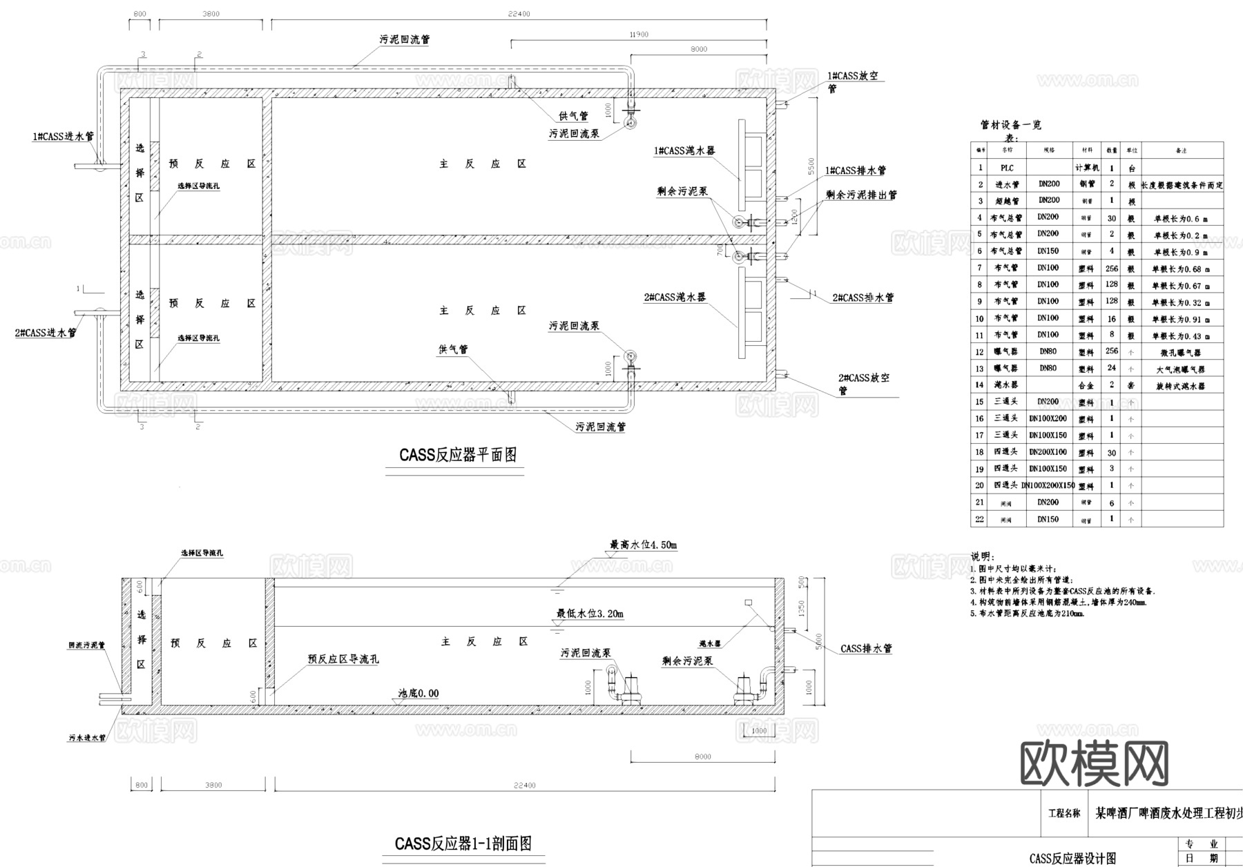 啤酒厂废水处理给排水工程CAD施工图集cad施工图