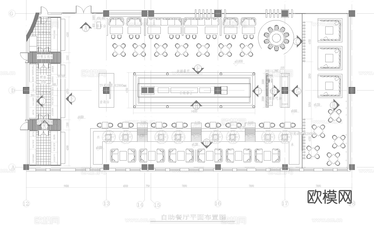 自助餐厅 最新全套施工图设计cad施工图
