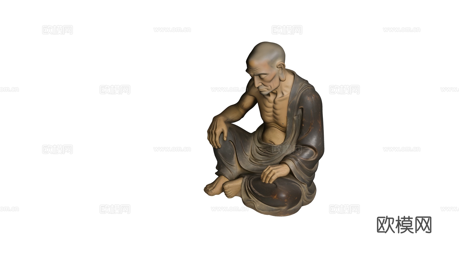 泥塑佛像罗汉沉思造像雕塑su模型