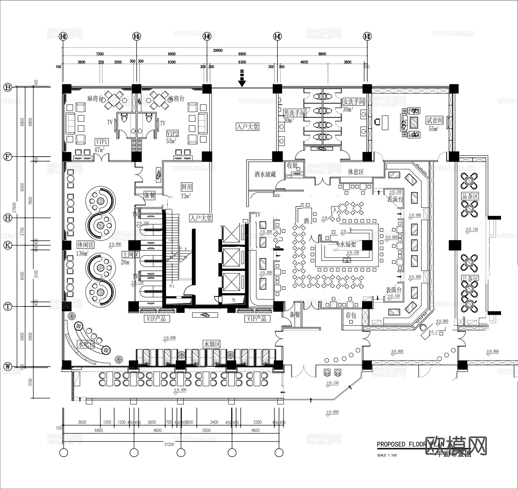 酒吧 最新平面施工图设计cad施工图