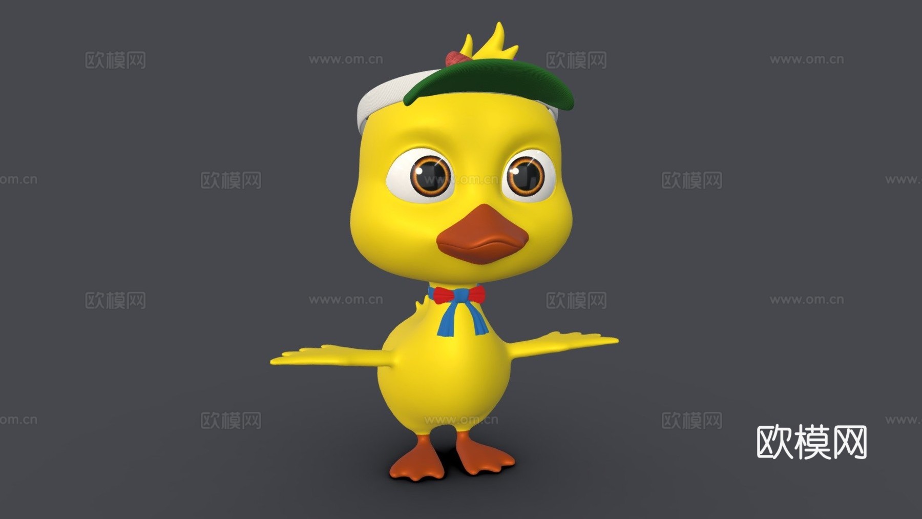 资产卡通角色鸭子骨骼3d模型下载（渲染图1）