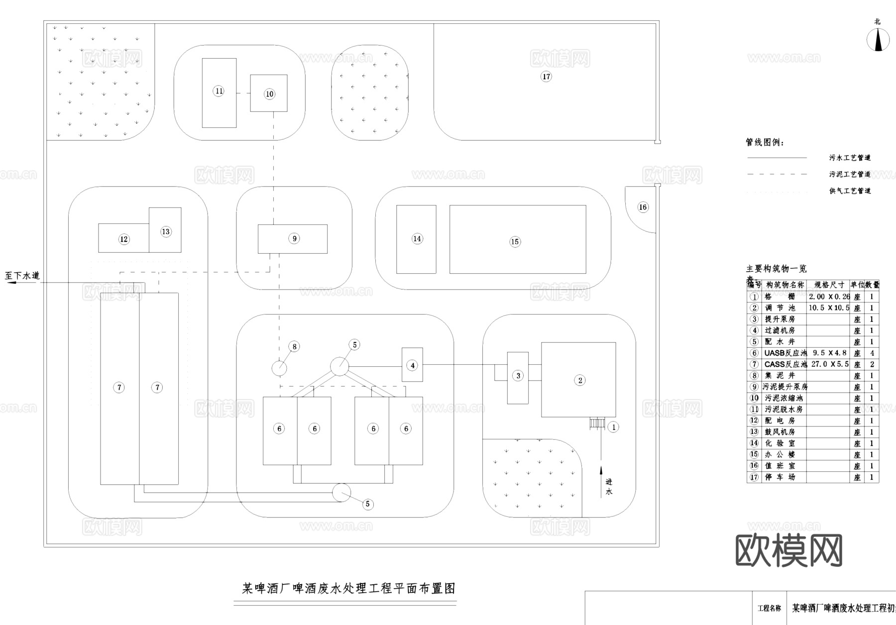 啤酒厂废水处理给排水工程CAD施工图集cad施工图