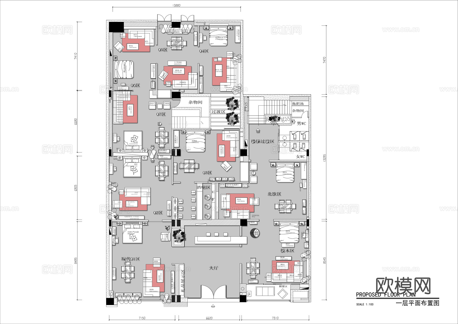 全屋定制家具展厅 最新平面施工图设计cad施工图