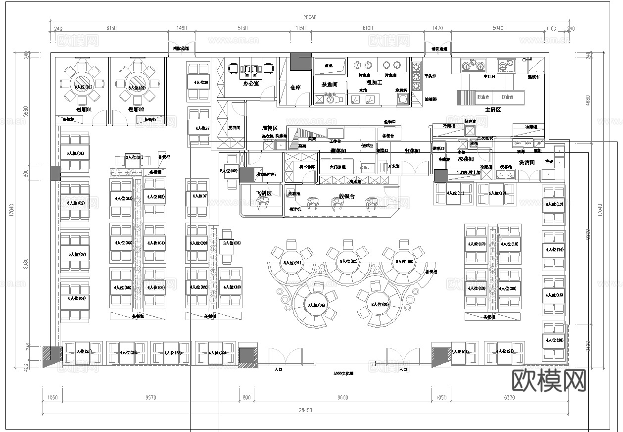 1000平特色餐厅 最新平面施工图设计cad施工图