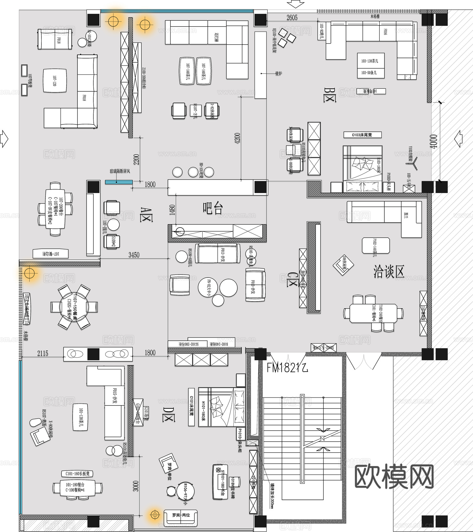 全屋定制家具展厅 最新平面施工图设计cad施工图