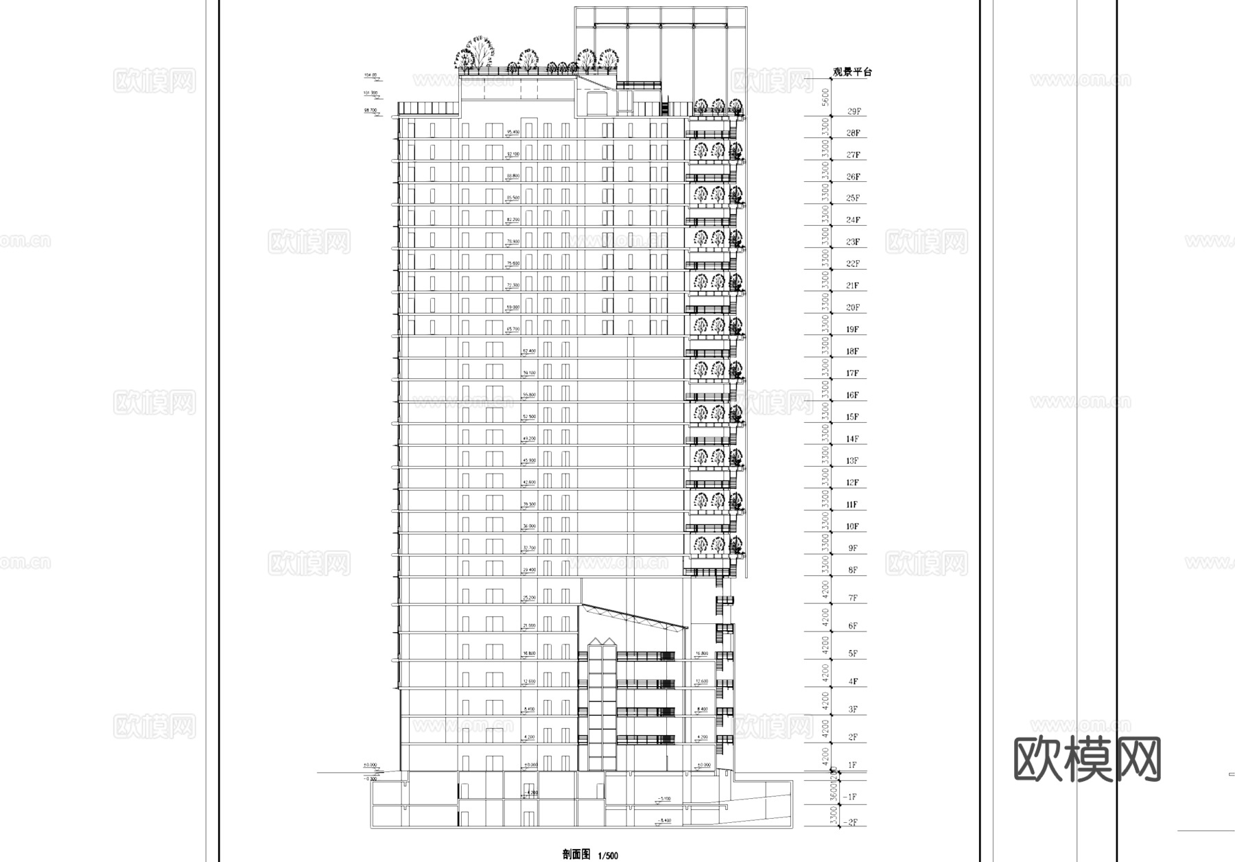 酒店办公高层综合楼建筑CAD施工图集cad施工图