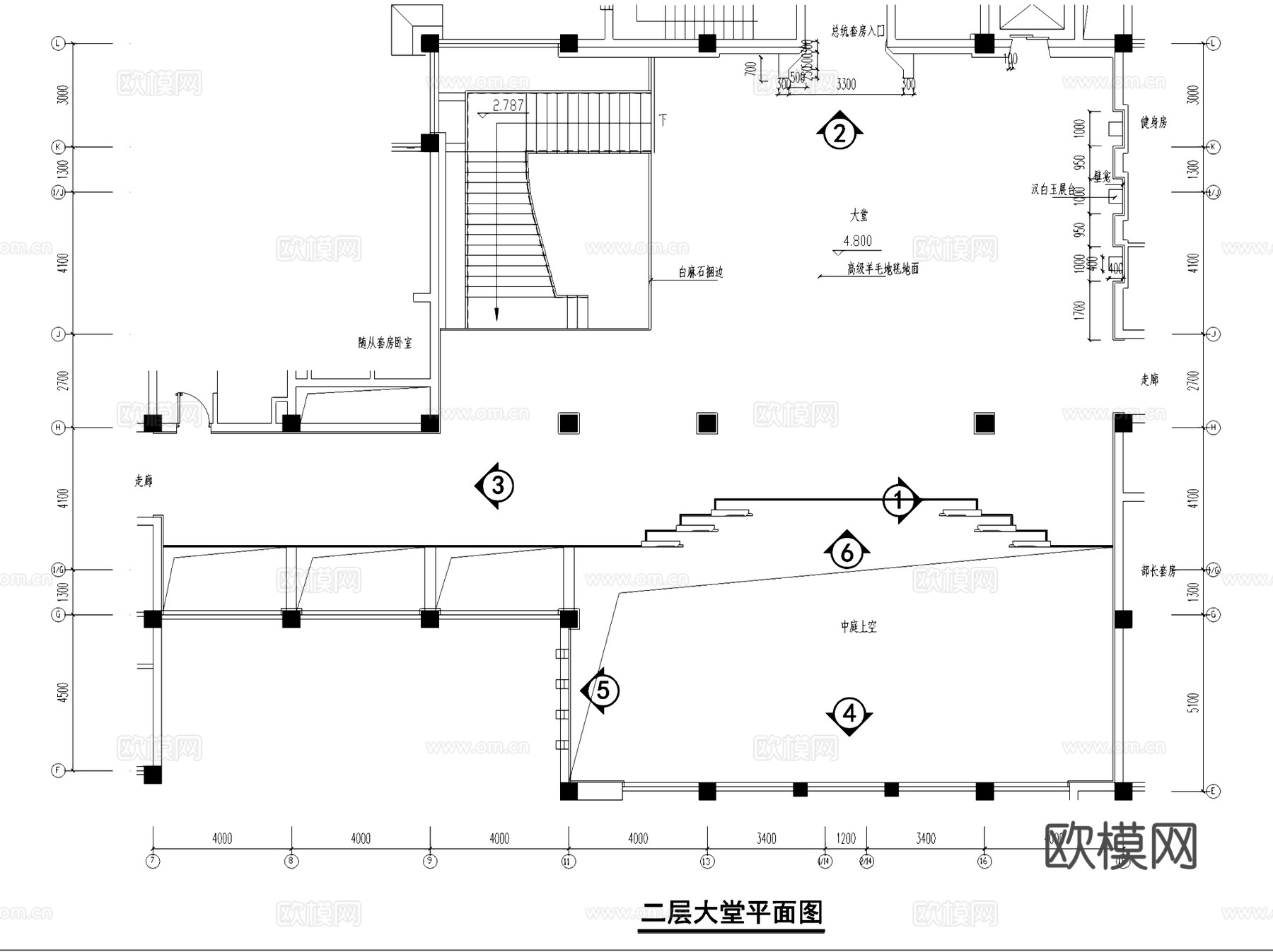 宾馆酒店公区大堂会议室楼梯室内装饰CAD施工图集cad施工图