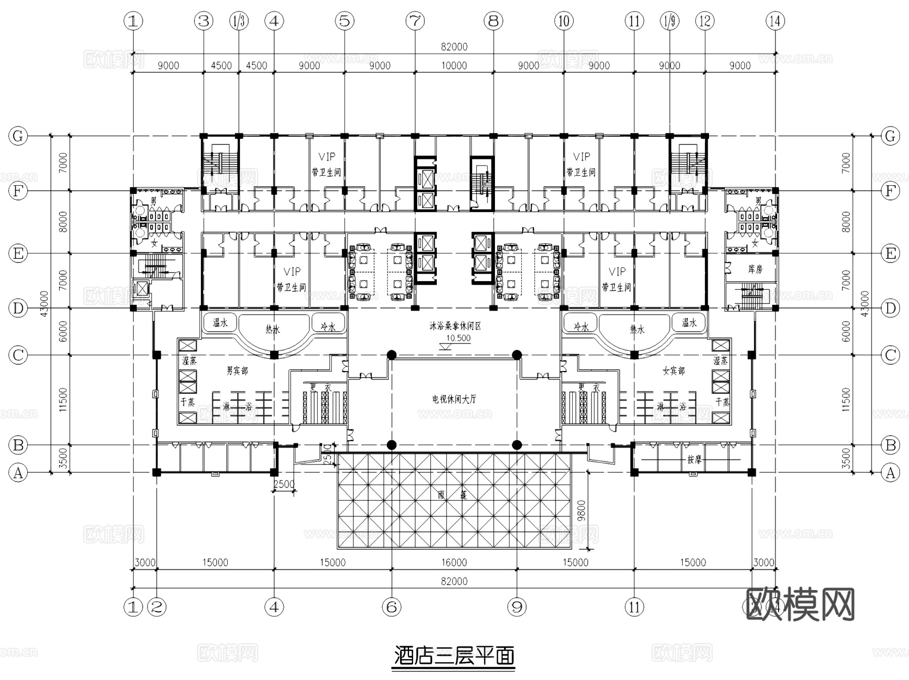 福湖大酒店建筑CAD施工图集cad施工图
