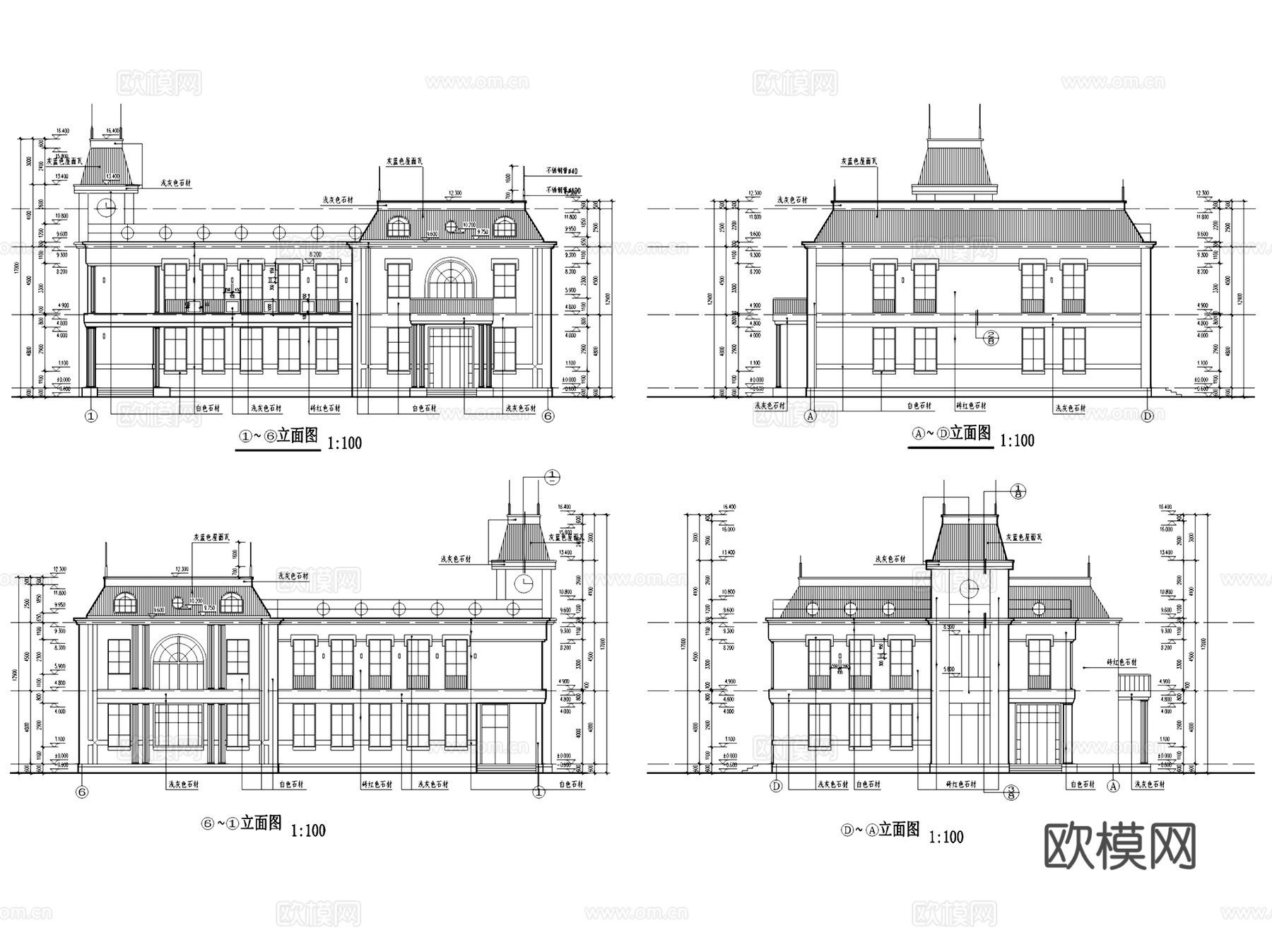 二层欧式商务会所建筑CAD施工图集cad施工图