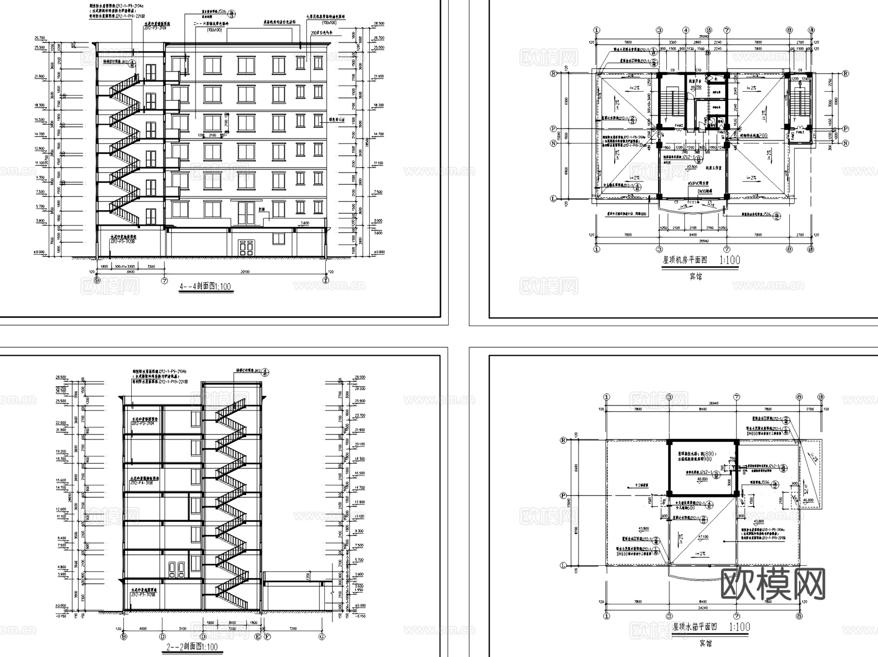 金沙江大酒店及附属用房建筑CAD施工图集cad施工图