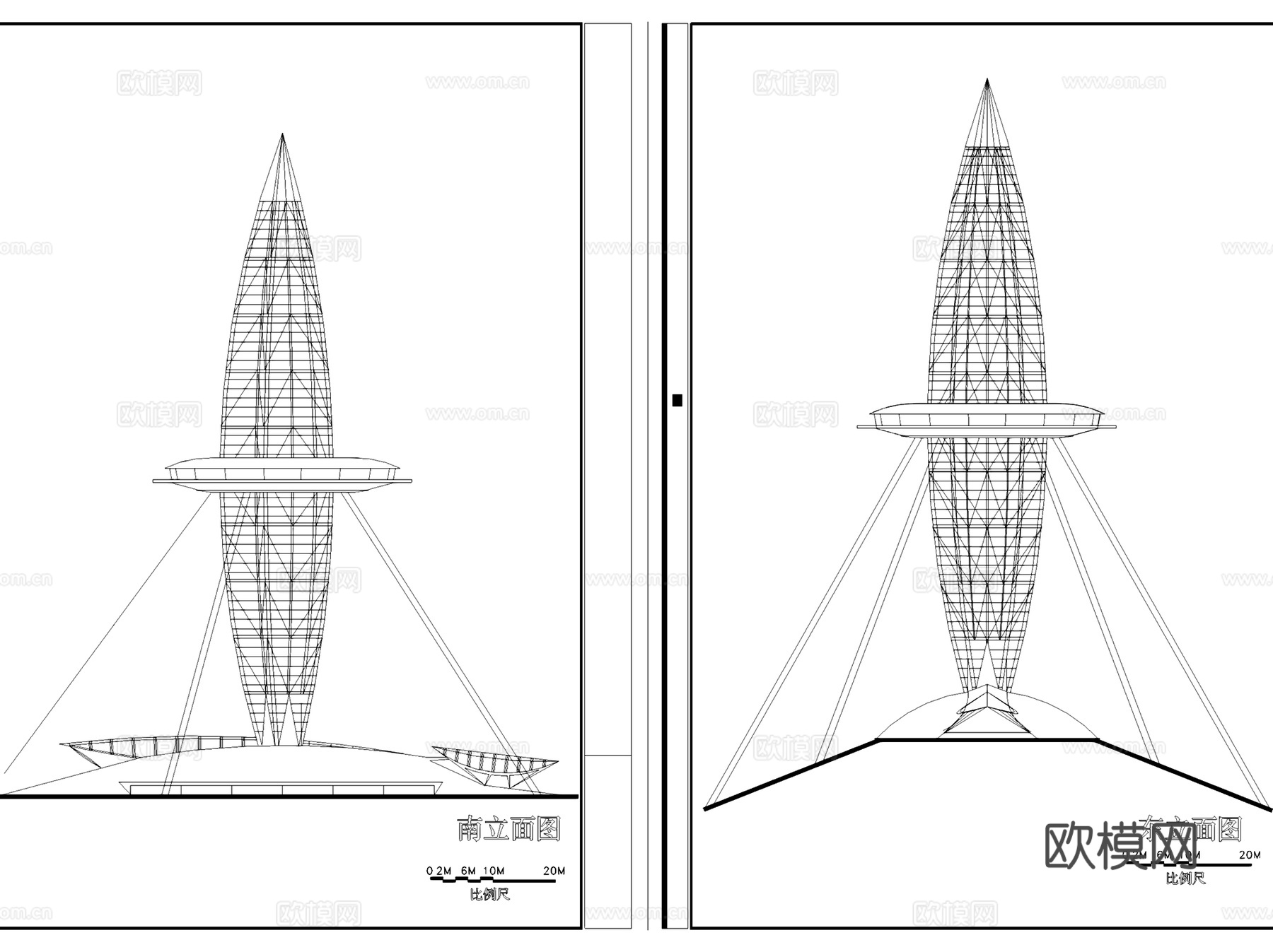观光塔瞭望台观景塔建筑CAD施工图cad施工图