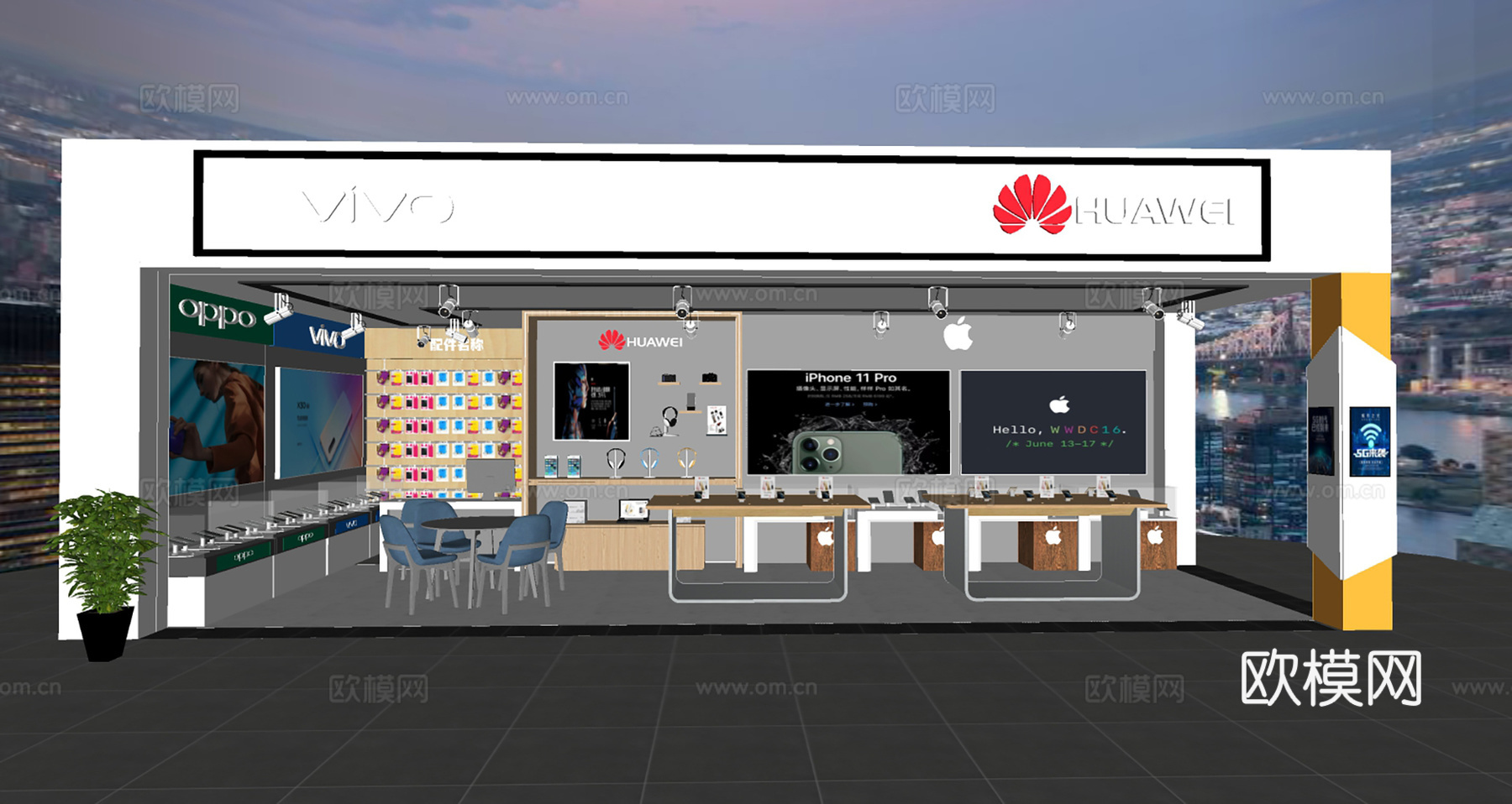 科技感数码产品店 展示台体验桌 广告屏 手机店专卖店 商场中su模型