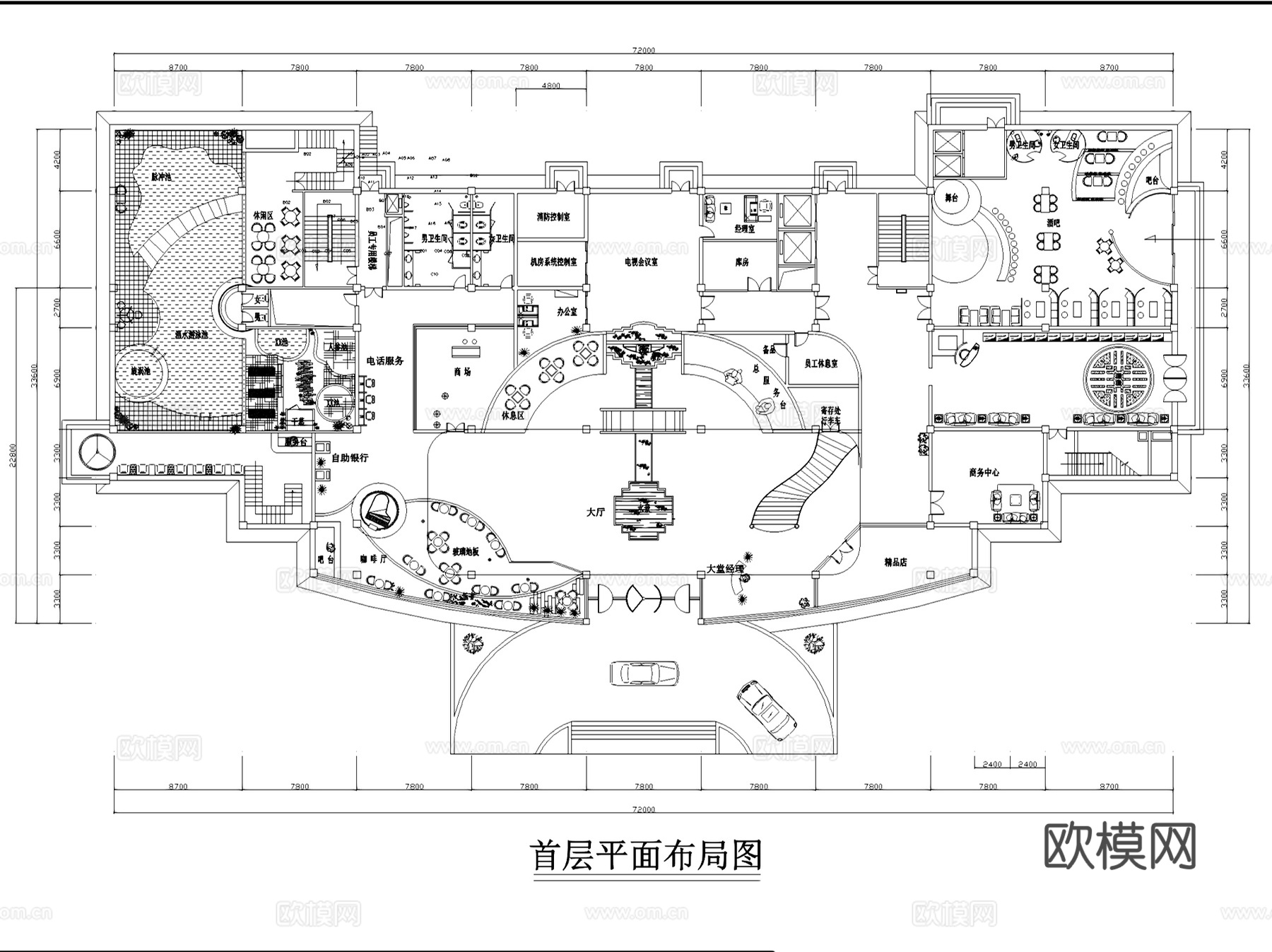 酒店平面布置图室内装饰CAD施工图cad施工图