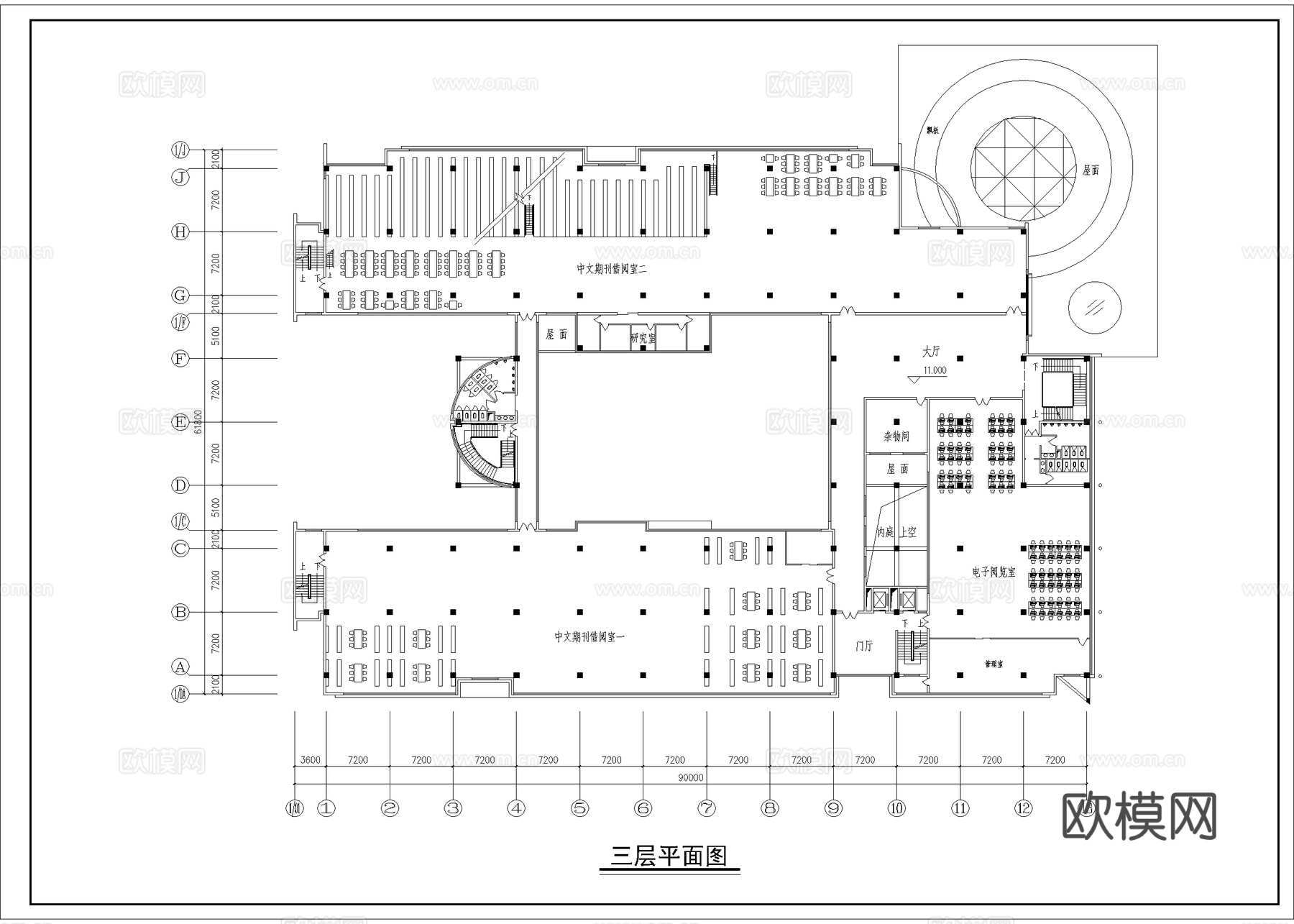 图书馆 最新平面施工图设计cad施工图