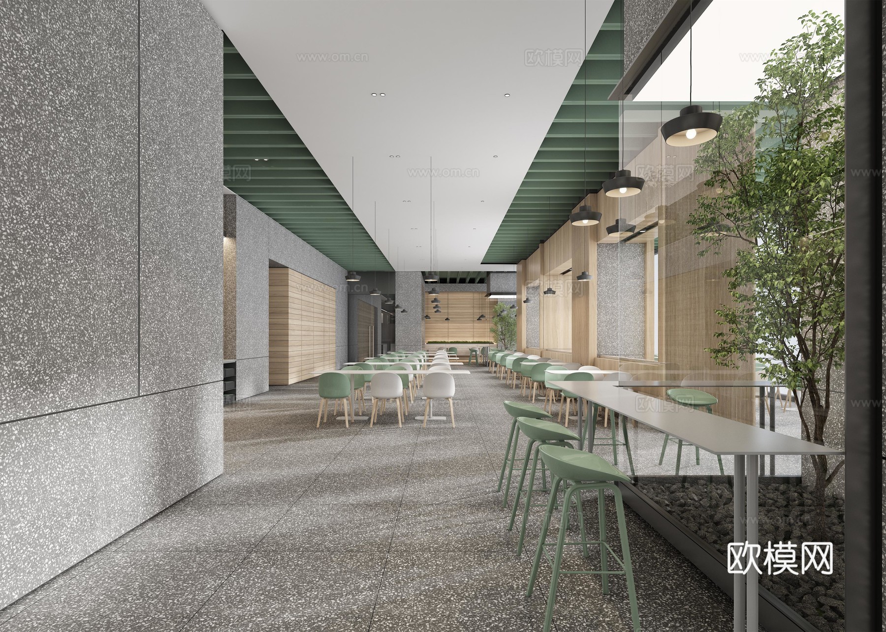 公司员工餐厅 最新全套施工图 效果图设计cad施工图