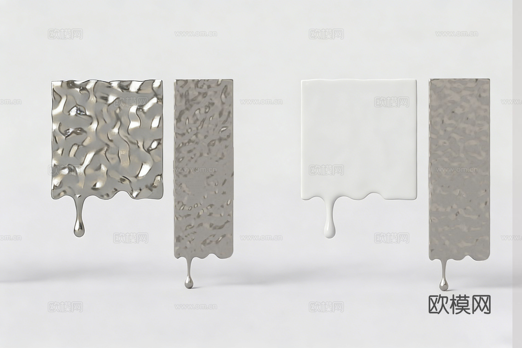 现代抽象液滴水波纹装饰板 液态金属褶皱纹理 电视背景墙su模型