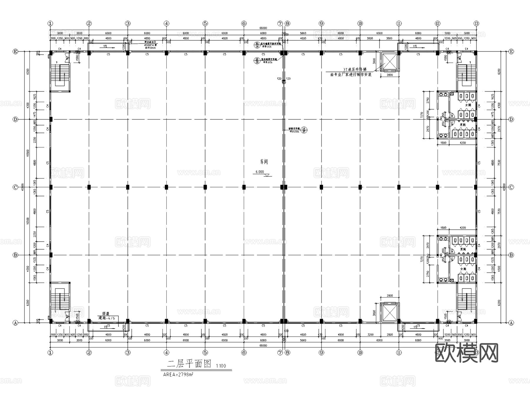 二层工业车间厂房建筑CAD施工图集cad施工图