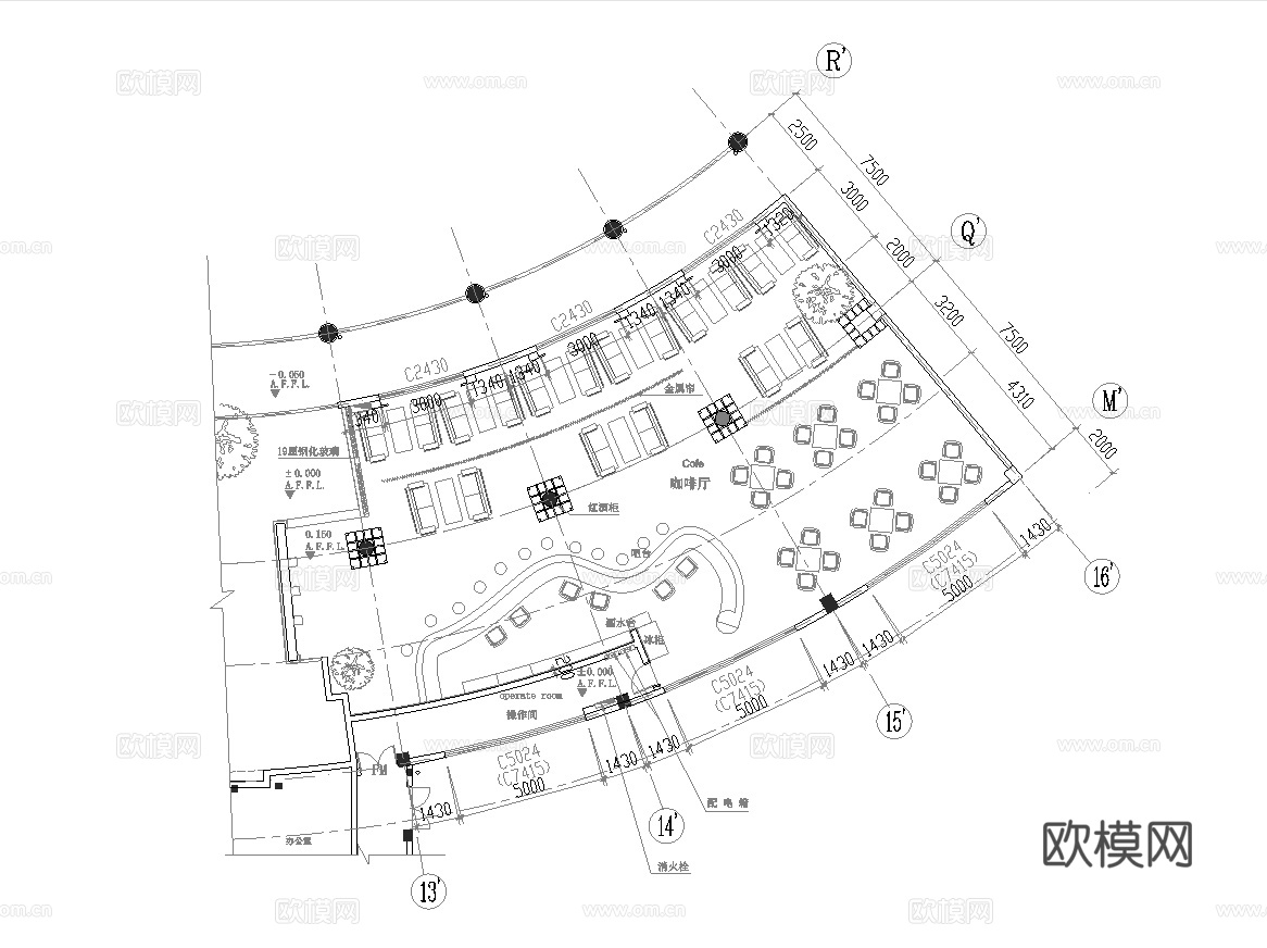 咖啡厅 最新全套施工图设计cad施工图