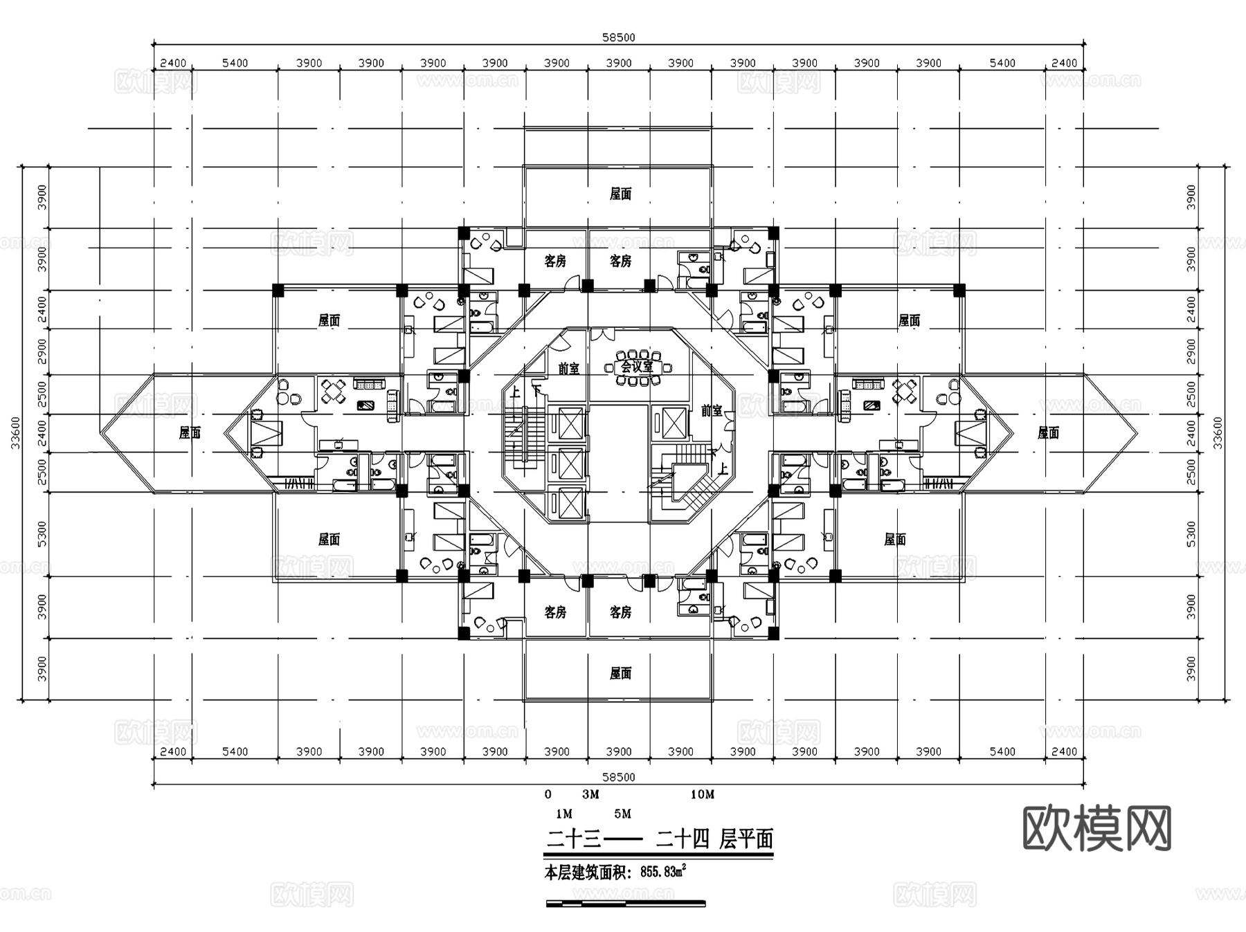 酒店各层平面建筑CAD施工图集cad施工图