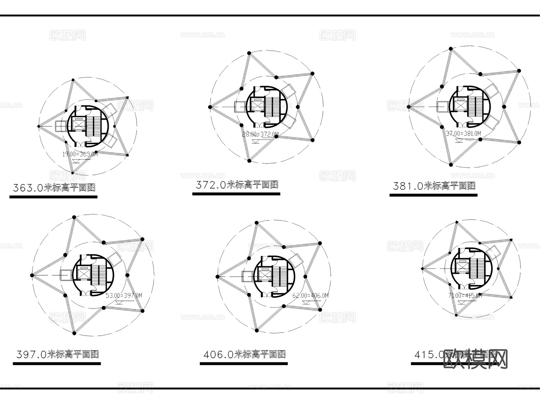观光塔瞭望台观景塔建筑CAD施工图cad施工图