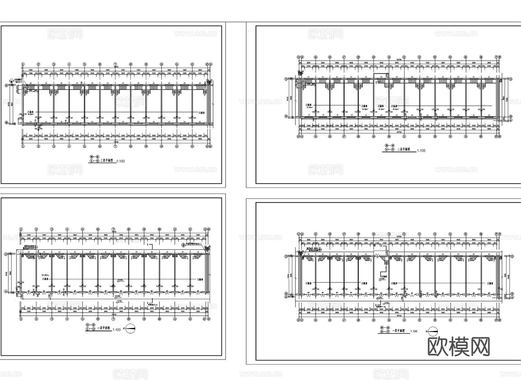 二层商业楼门面房建筑CAD施工图集cad施工图