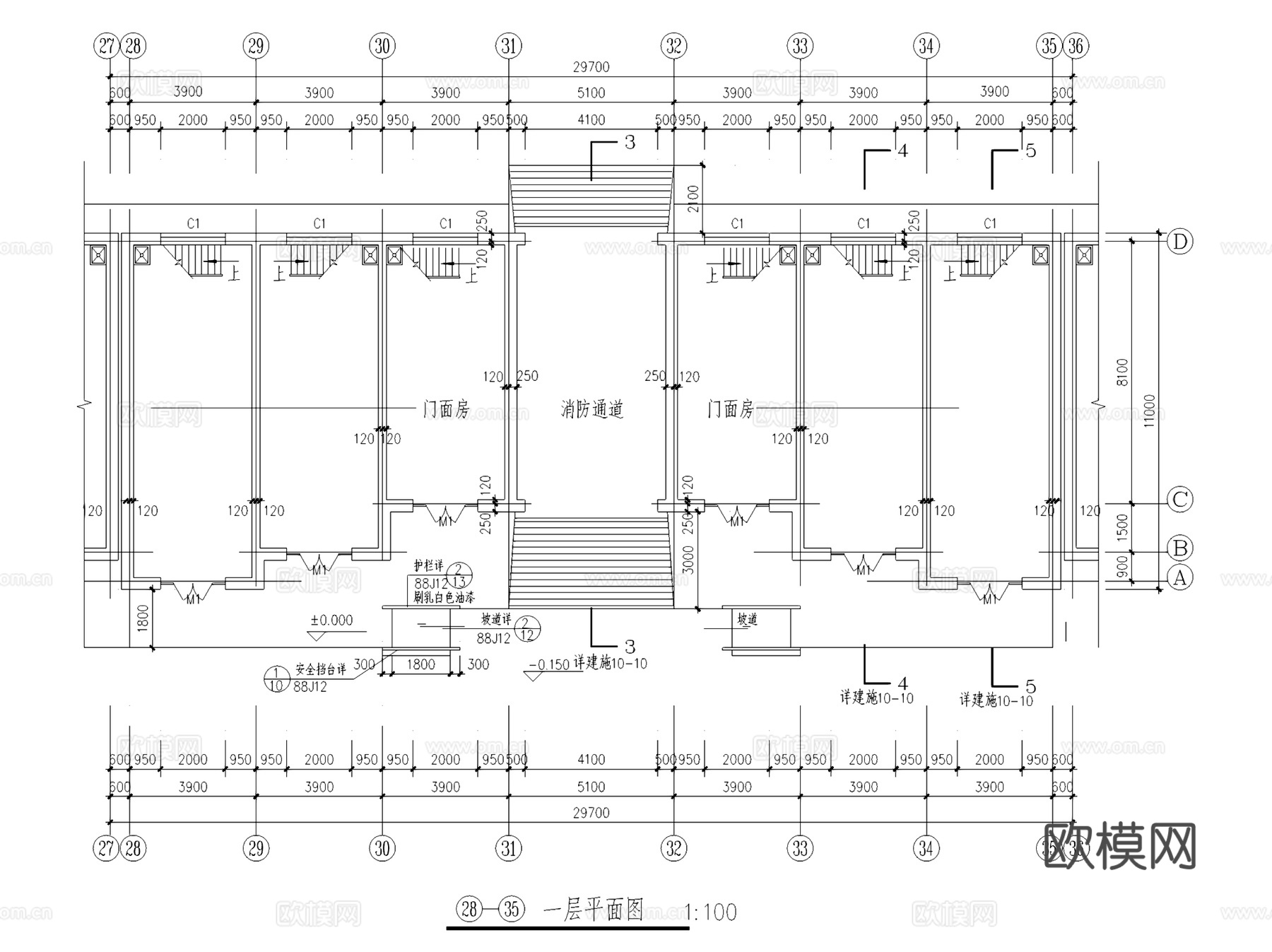 二层商业楼门面房建筑CAD施工图集cad施工图