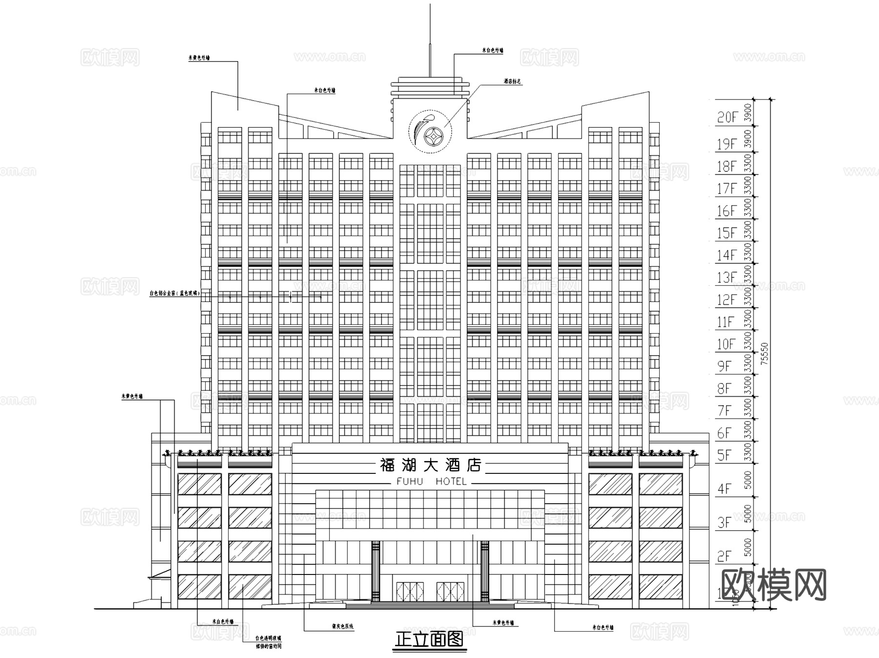 福湖大酒店建筑CAD施工图集cad施工图
