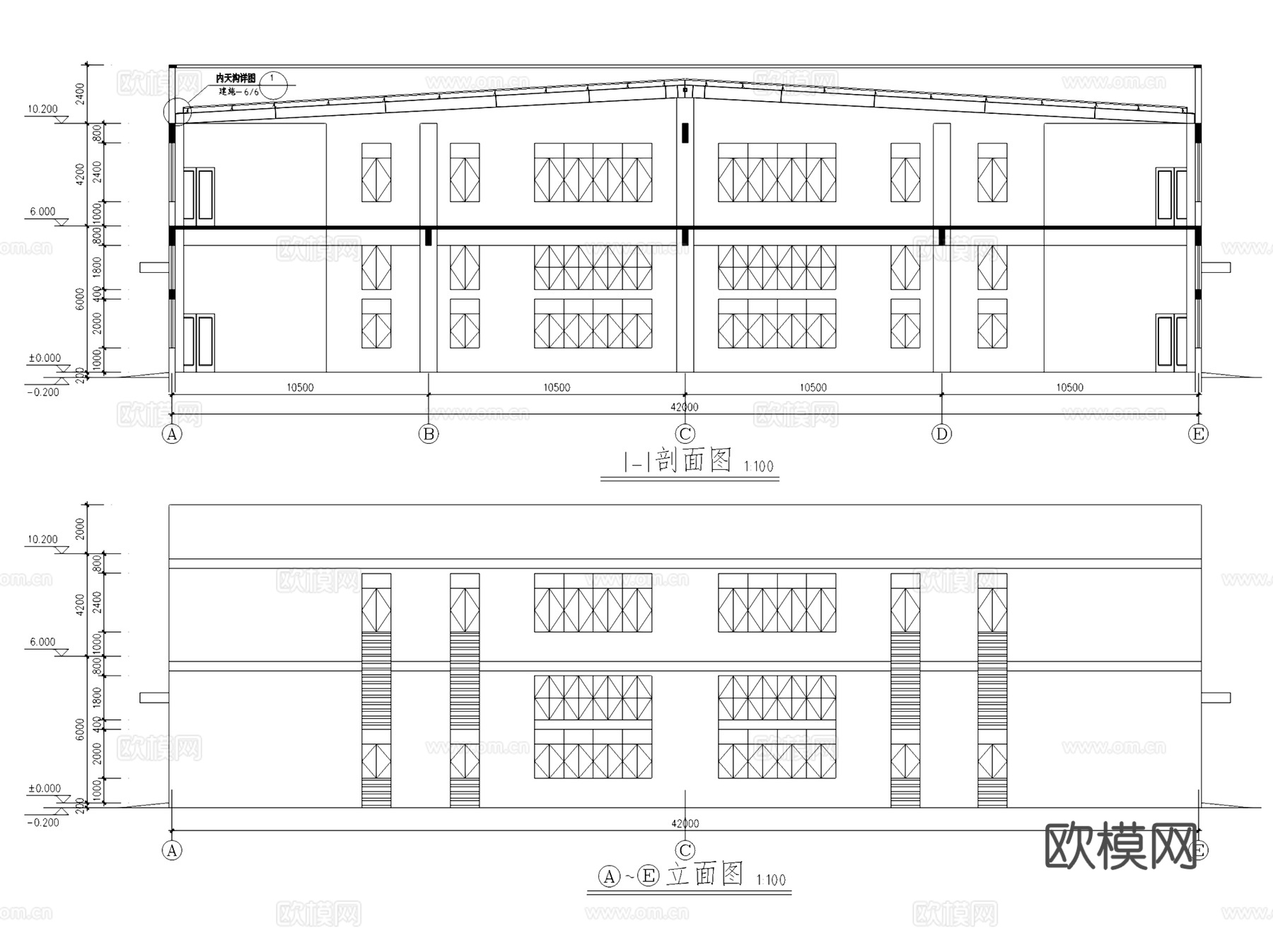 二层工业车间厂房建筑CAD施工图集cad施工图