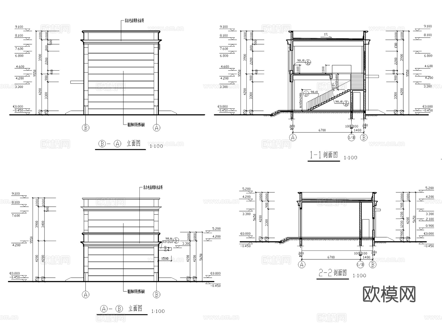 二层商业楼建筑CAD施工图集cad施工图