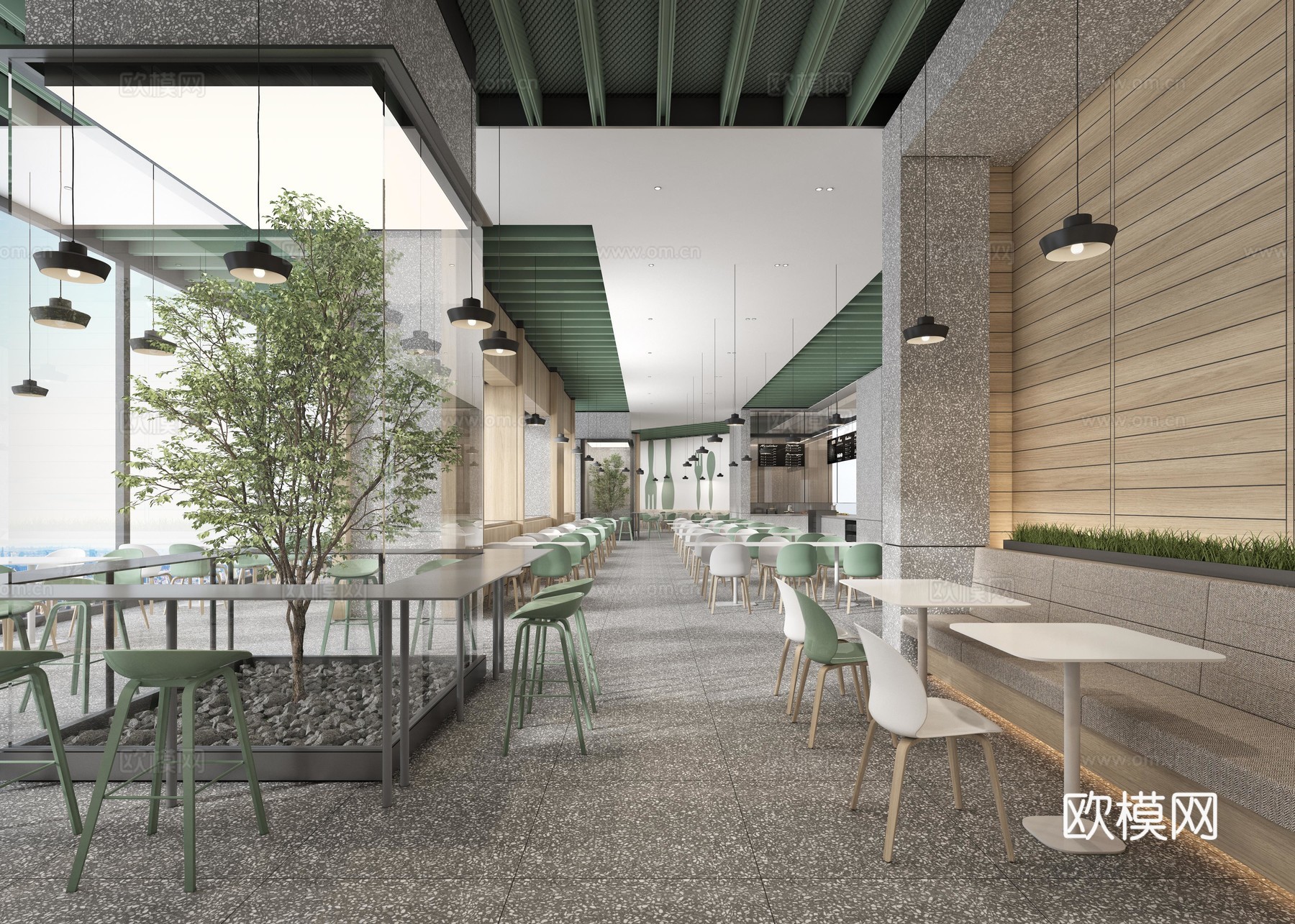 公司员工餐厅 最新全套施工图 效果图设计cad施工图