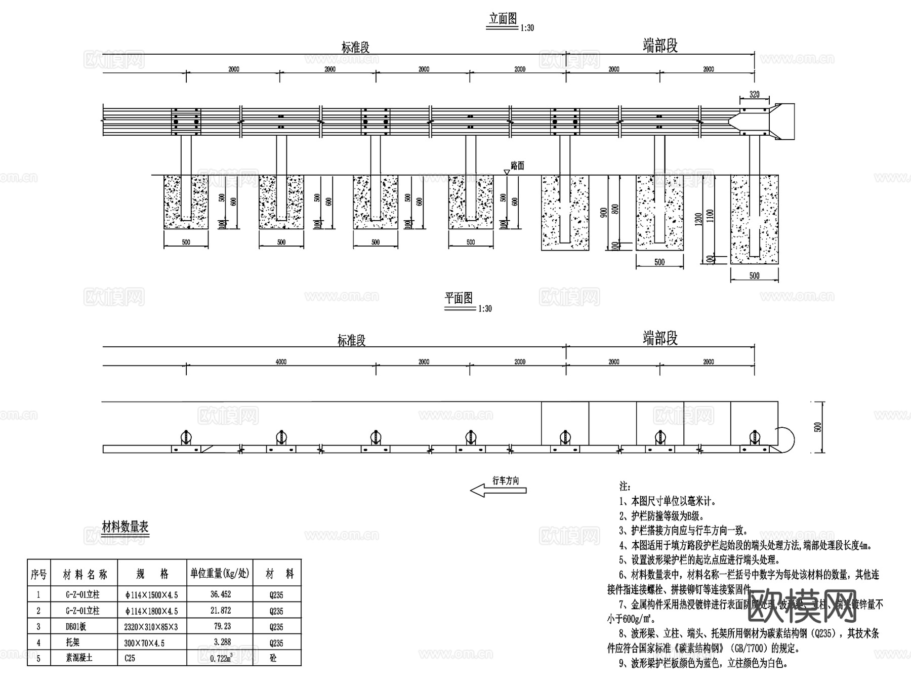 波形梁护栏栏杆构造CAD施工图集cad施工图