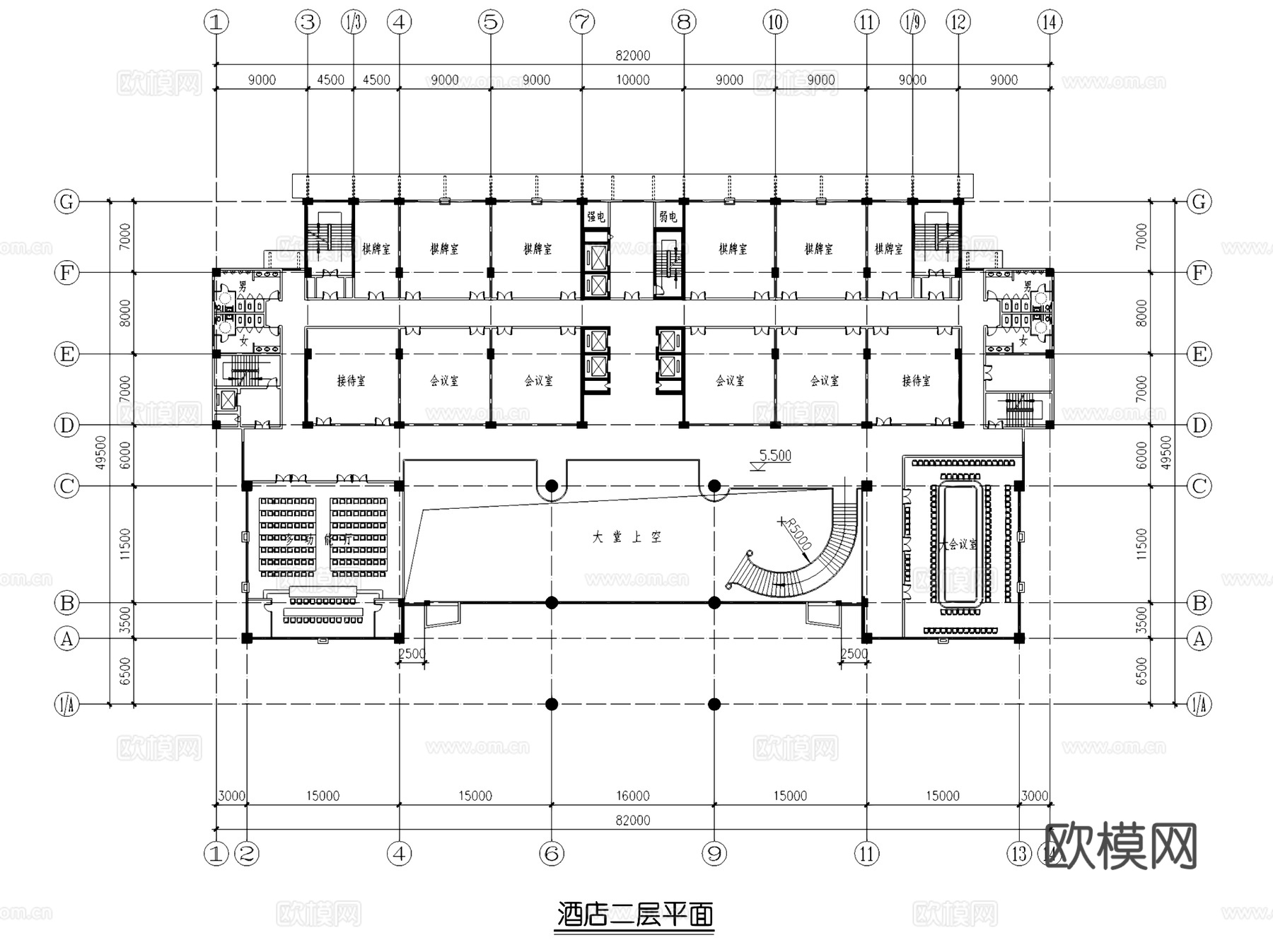福湖大酒店建筑CAD施工图集cad施工图