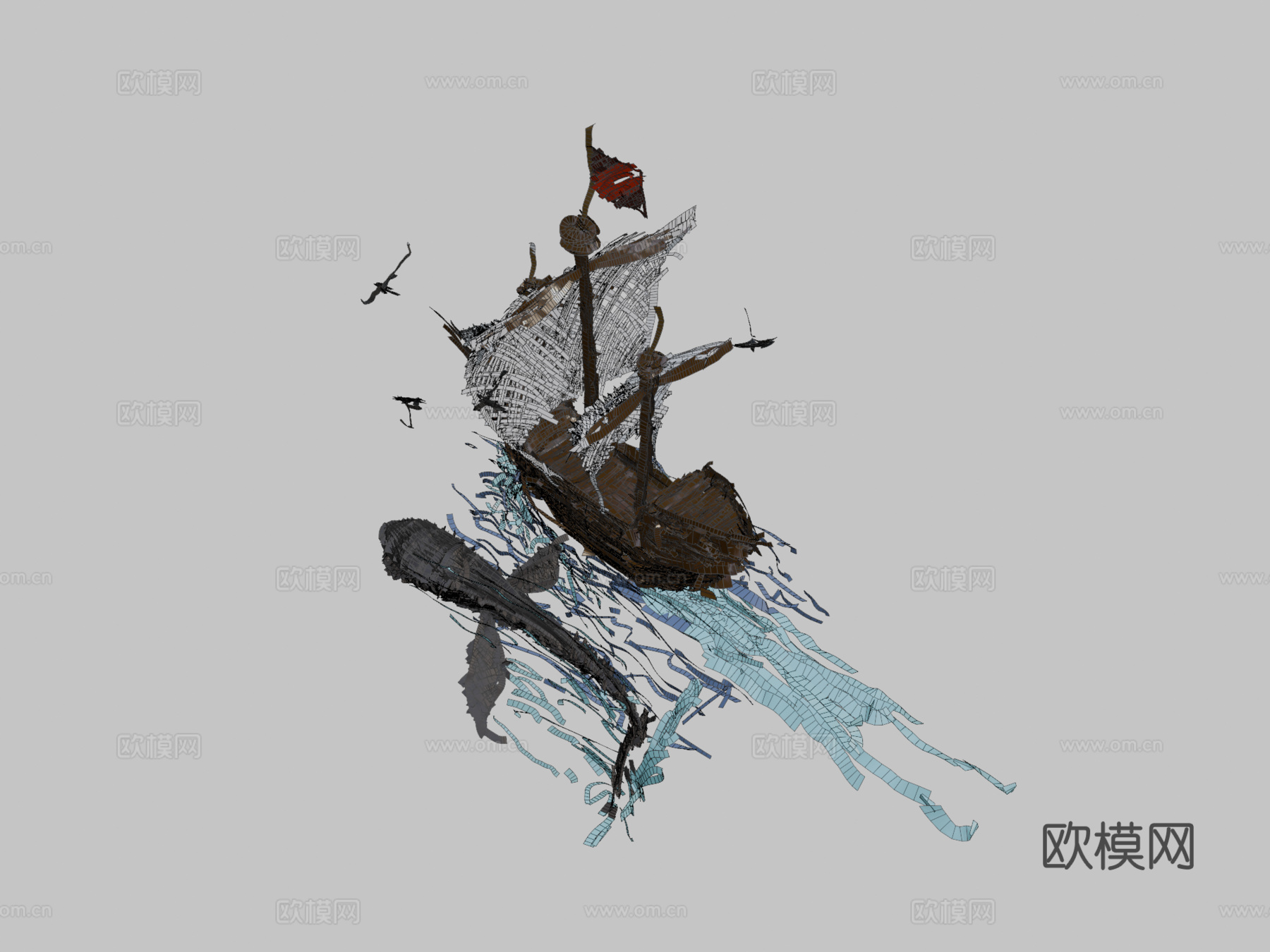 船与鲸3d模型下载（渲染图2）